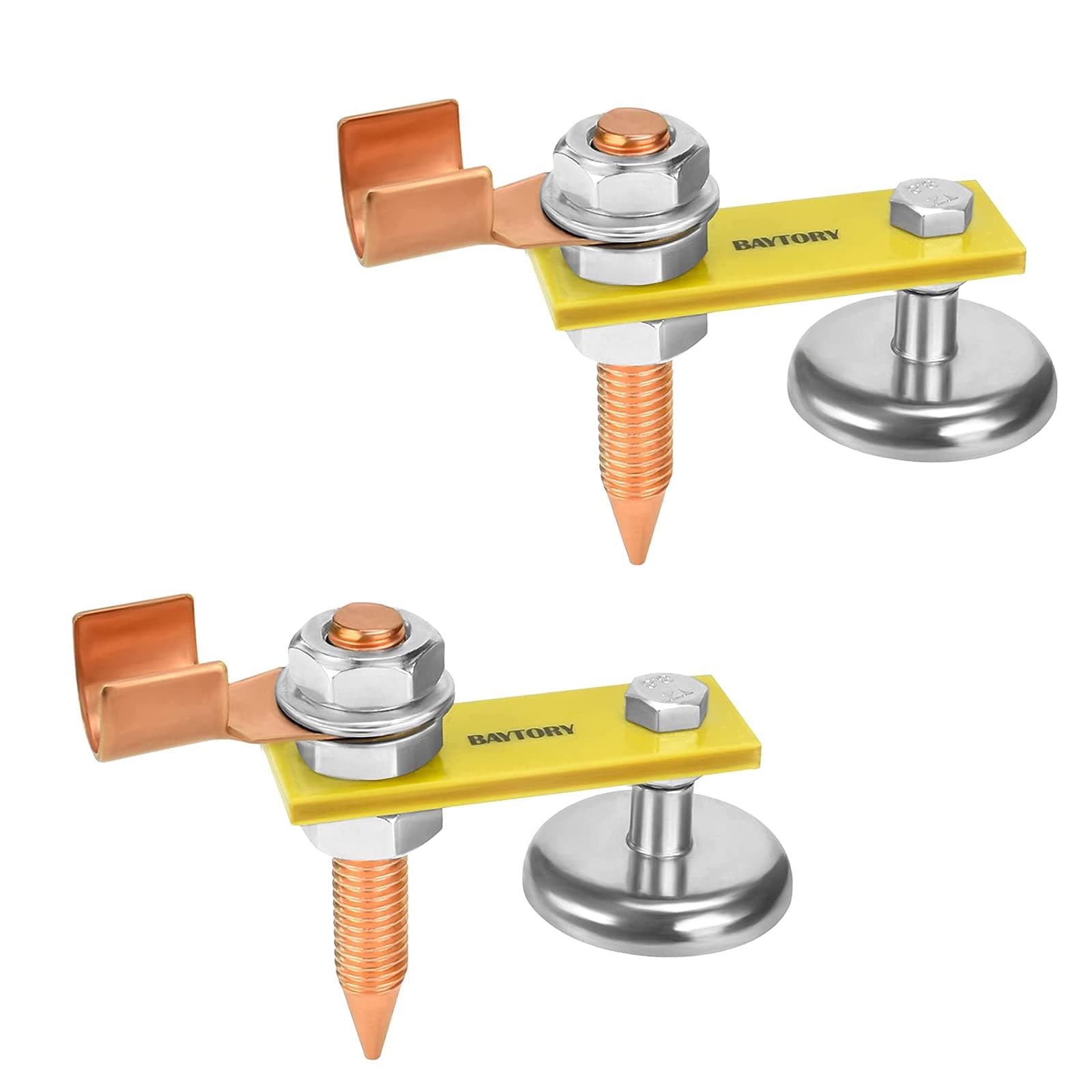 BAYTORY 2Pcs Upgrade Magnetic Welding Support Ground Clamp Tools, Welding Magnet Head Strong Magnetism Large Suction, Copper Tail Welding Accessories Stability Clamps
