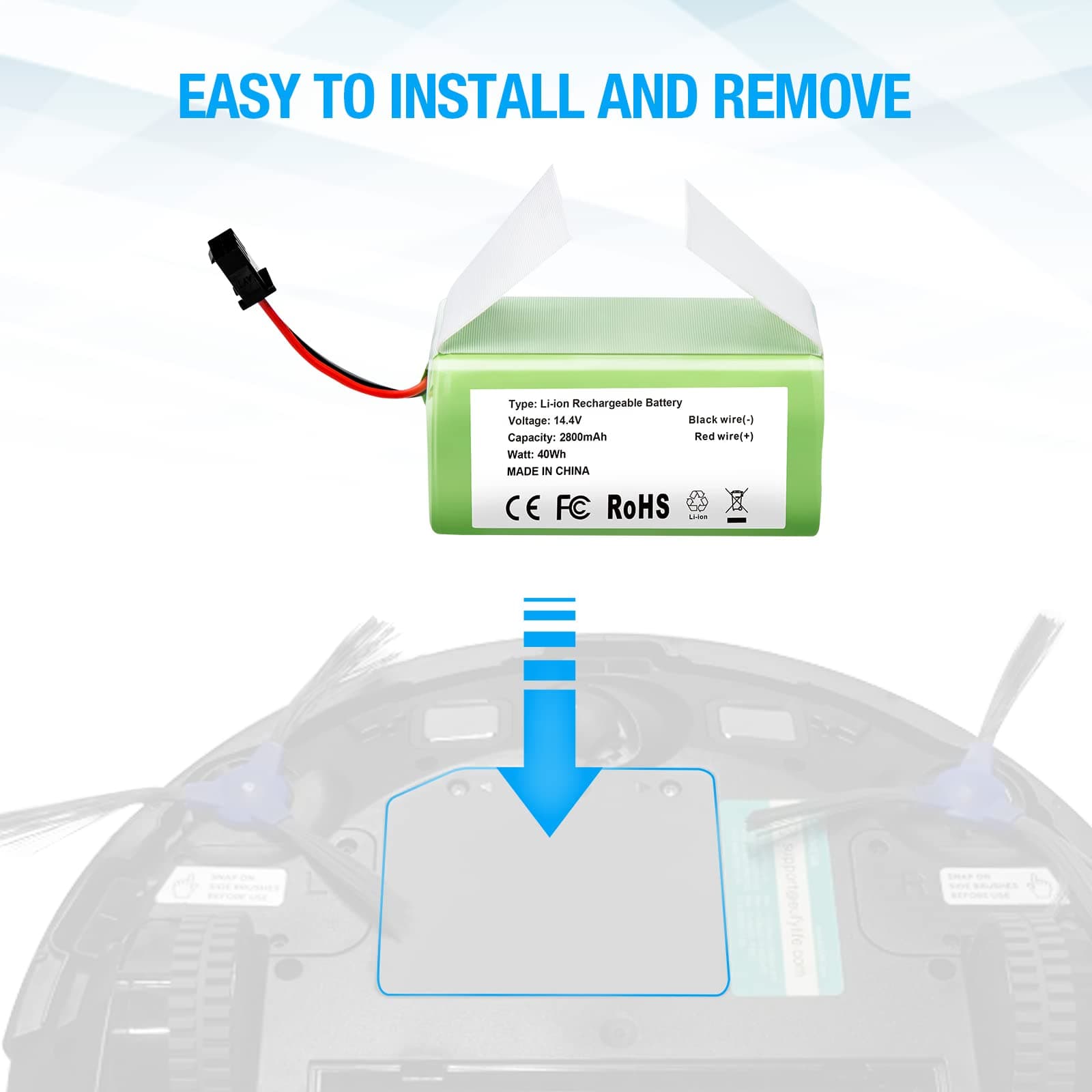 Powerextra Eufy Battery Replacement Eufy RoboVac 11C 11S 14.4V 2800mAh,Compatible for Eufy RoboVac 11,11S,11S,12,15C,15C MAX,15T,30,30 MAX,35C,Ecovacs Deebot N79 N79S DN622,With 3 Replacement Brushes