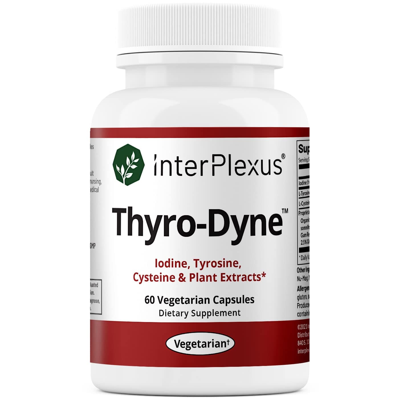 InterPlexus Thyro-Dyne - Iodine, Tyrosine & Plant Extracts for Thyroid Support- Gluten Free, Dairy Free, Soy Free - 60 Capsules (30 Servings)