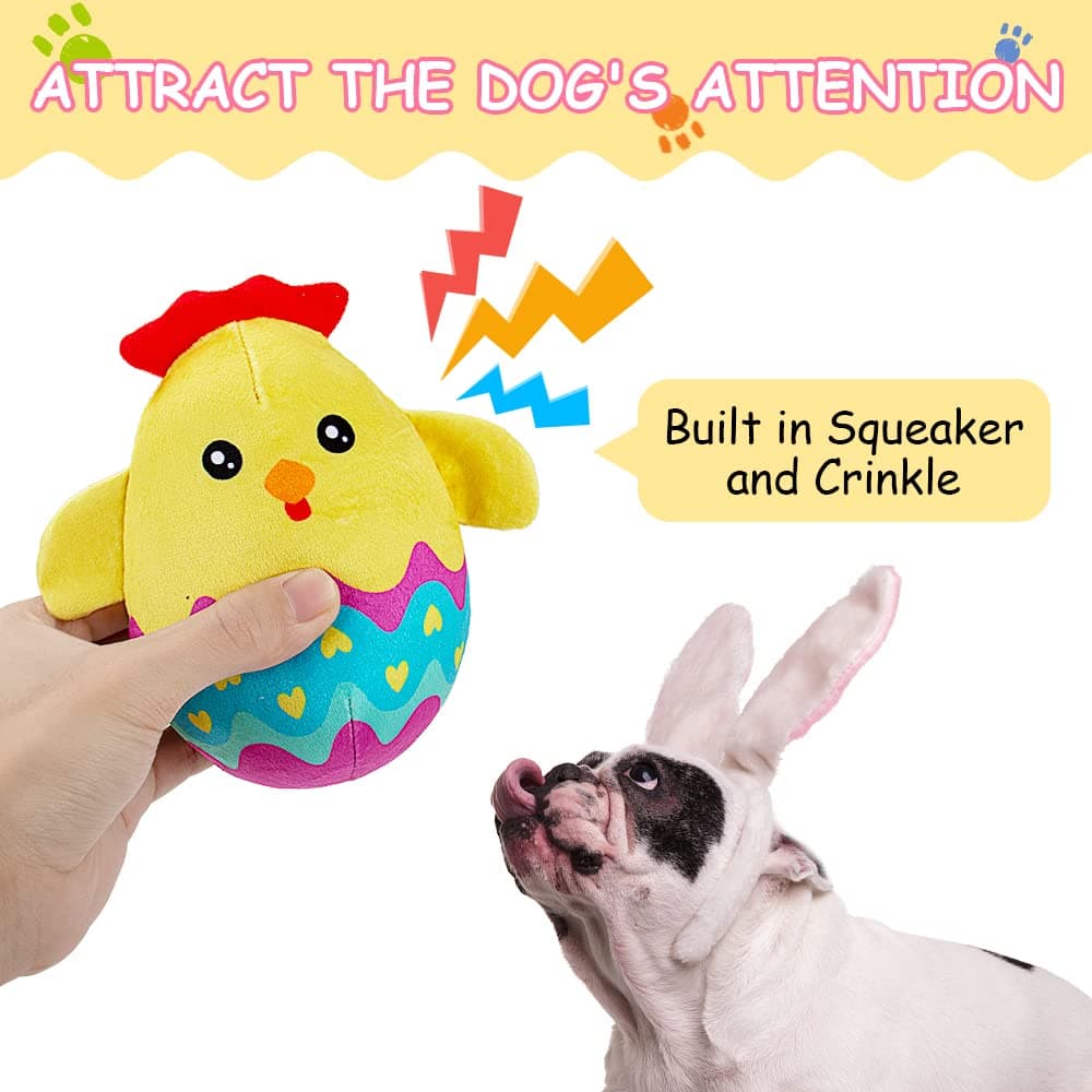 AWOOF Easter Dog Toy 3 Pack Dog Squeaky Toys Easter Egg Dog Toy Crinkle Dog Toys Stuffed Dog Plush Toy Easter Gift with Bunny, Rabbit, Egg Interactive Durable Dog Chew Toy for Large Medium Small Dogs