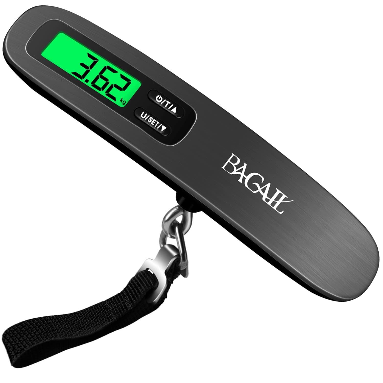 BAGAIL Digital Luggage Scale, Hanging Baggage Scale with Backlit LCD Display, Travel Weight Scale, Portable Suitcase Weighing Scale with Hook, 110 Lb Capacity, Battery Included -Black