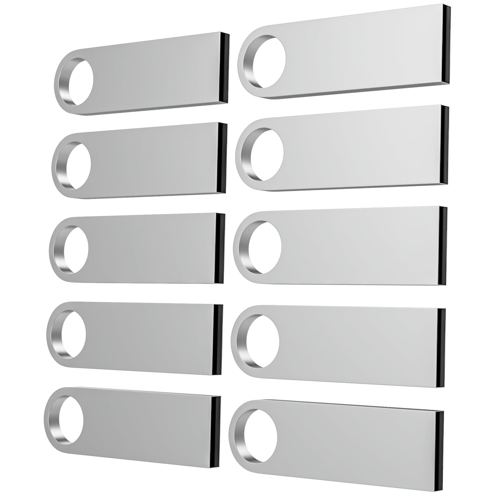 ABLAZE 32GB Flash Drive 10 Pack, Metal USB 2.0 Thumb Drives with Keychains USB Sticks Pendrives (Sliver)