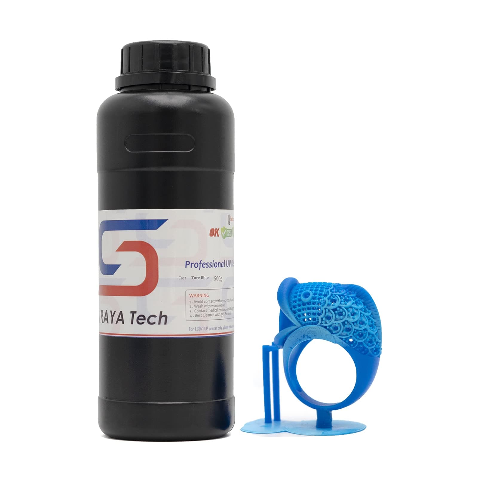 Cast 3D Printer Resin Easier to Burn and Print Clean Burnout Great Smooth Surface High Resolution Castable 405nm UV-Curing Resin for Thicker Designs and Metal Parts (True Blue, 500g)