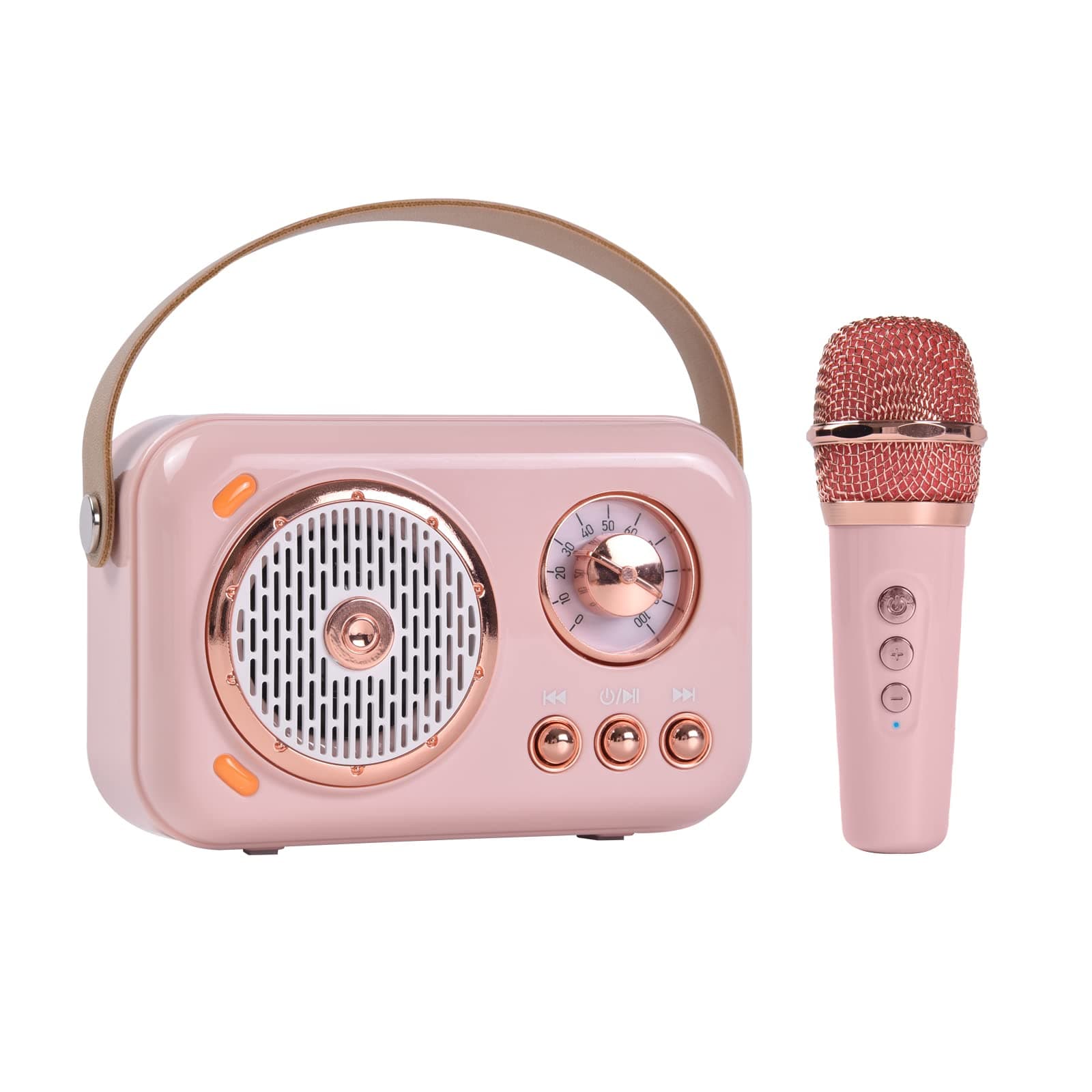 Portable Bluetooth Speaker with Microphone Set,Retro Bluetooth Speaker with Home Karaoke Machine,Portable Handheld Karaoke Mics Speaker Machine for Kids and Adults Home Party Birthday (Pink) (Pink)
