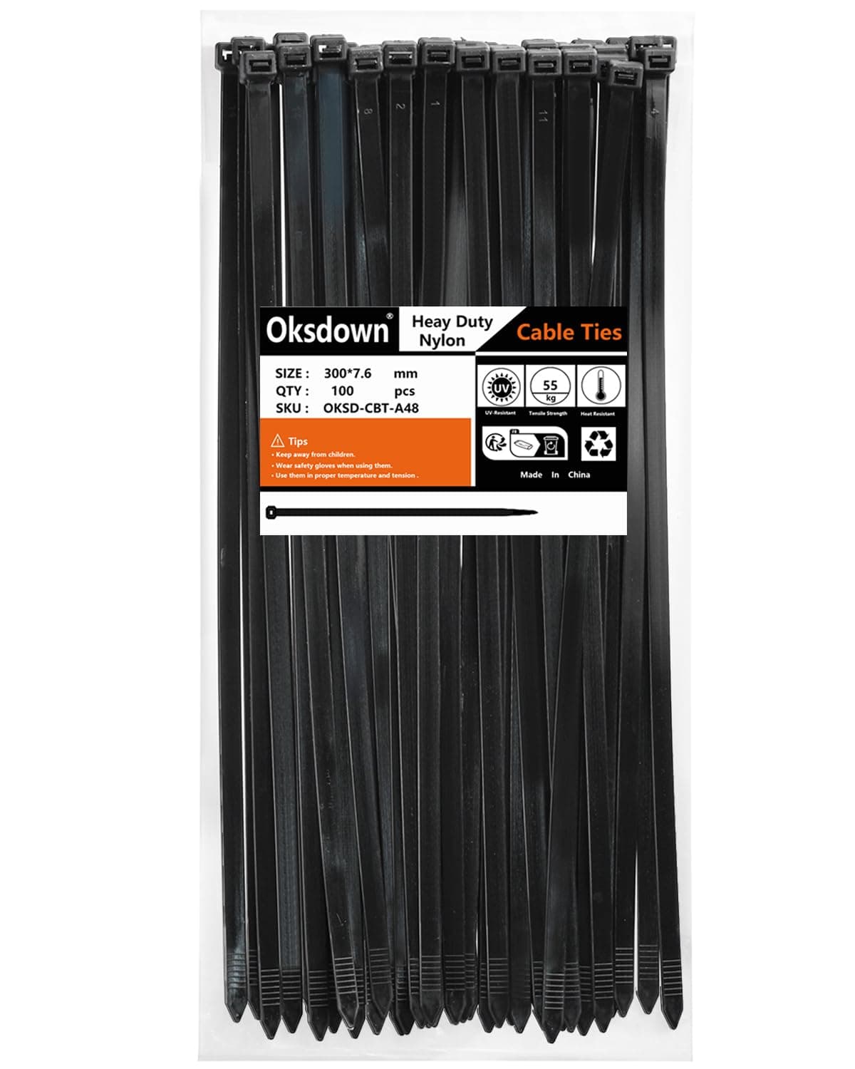 100 Pack Black Thick Cable Ties Heavy Duty Large 300mm×7.6mm Strong Nylon Plastic Self Locking 12 inch/30 cm Extra Long Zip Tie Wraps
