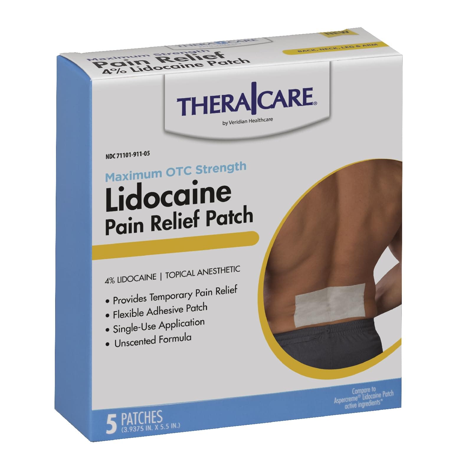 Pain Relief Patch | 4% Lidocaine Patch | 3.9” x 5.5” | 5-Count Box