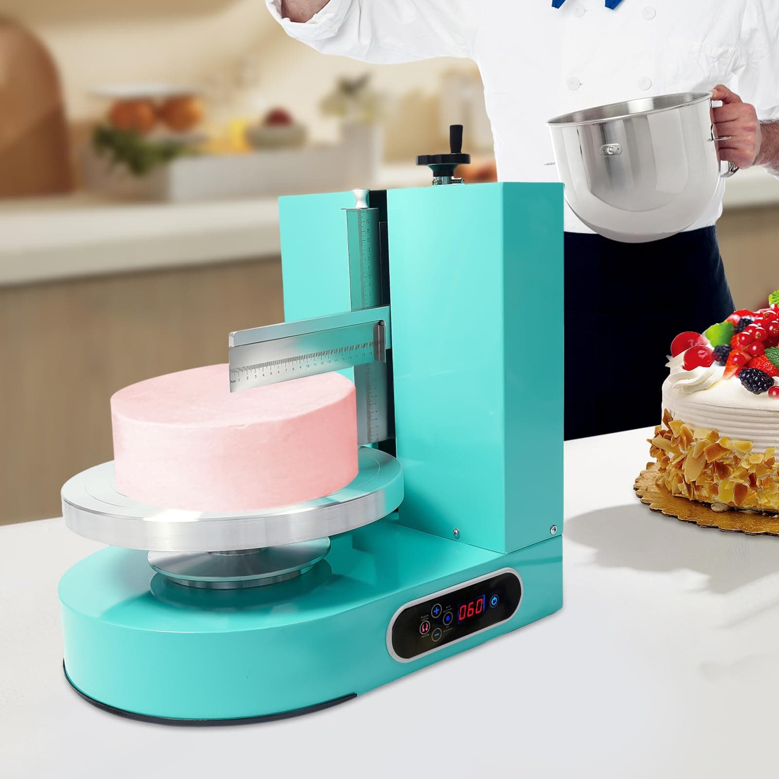 Electric Cake Decorating Machine Cream Coating Spreading Smooth Machine Surface Scraper for 4-12inch Cakes Adjustable Rotating Speed, Birthday Cake Cream Smooth Coating Decoration Machine, Green