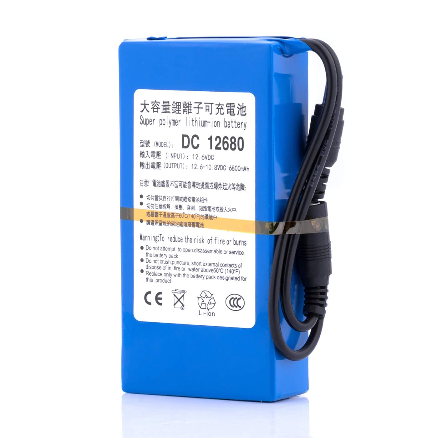 12V 2A Rechargeable Lithium Battery Pack 6800mAh for Led Light Bar,Car Robotics,Radio Solar and More,Power Supply with Charger