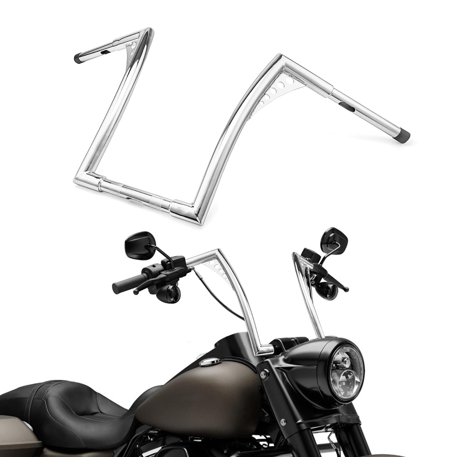 WeiSen Chrome 14" Ape Monkey Bar Handlebar 1-1/4" Handlebar for Harley Dyna Softail Sportster XL 883 1200 & Touring Road Glide Road King Models