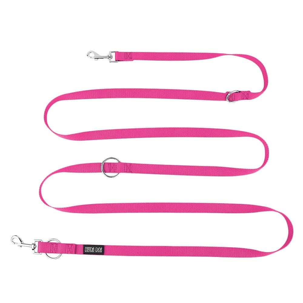 KURI PAIPink Dog Leash for medium dogs, multiple adjustable, 3 m leash (1.5 m - 2.8 m) double leash (2.0 cm wide, pink), for two dogs, eco friendly, bamboo