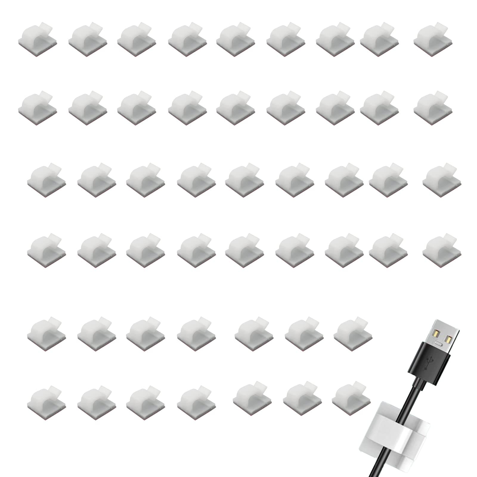 50pcs Cable Clips, Self Adhesive Clips Mini Outdoor Light Wire Tidy Hooks Cord Organiser Holder, Durable Strong Management for Management, Decor Office and Home, Or,White (LYUKDLJZZBS50ZMH)