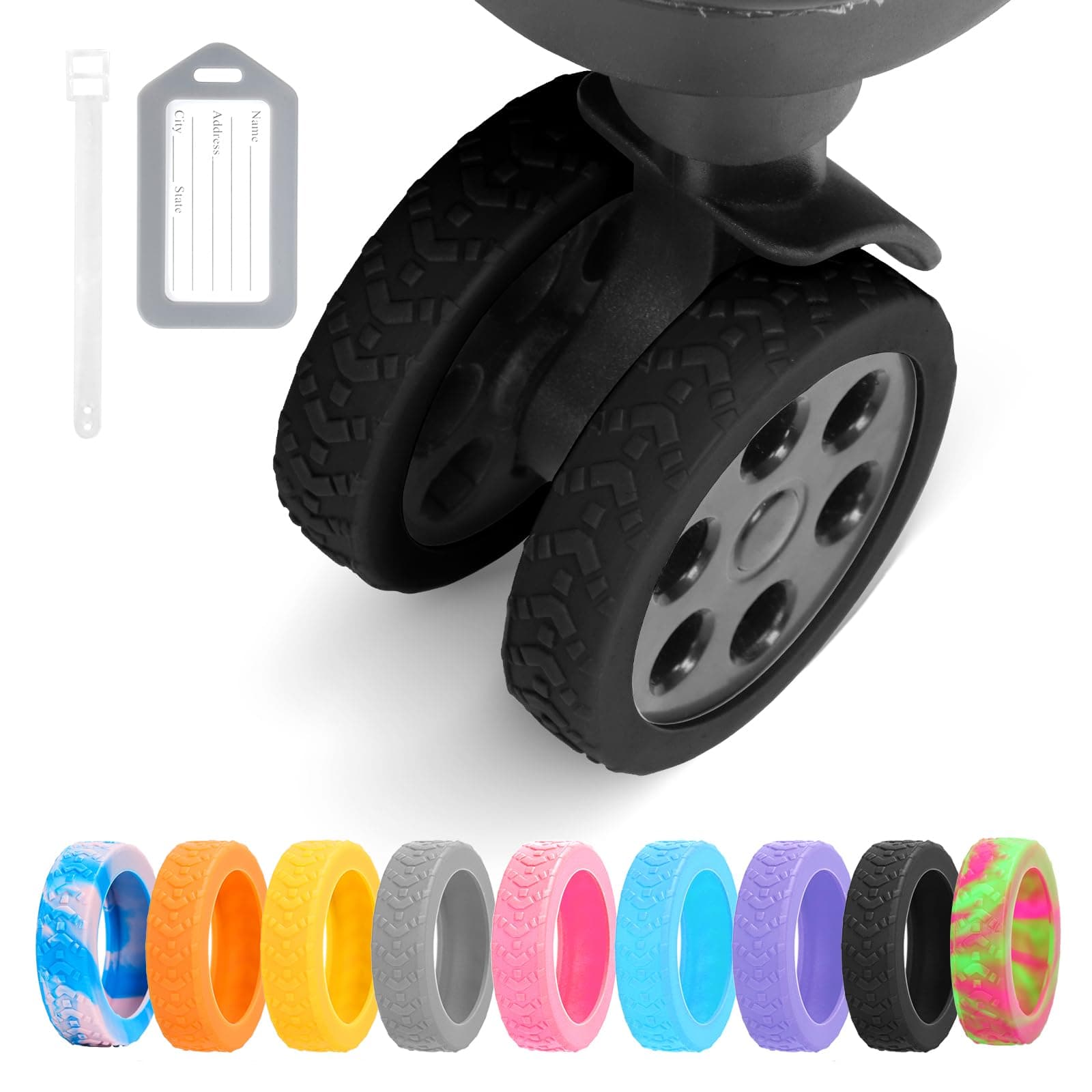 Luggage Wheel Covers, 8 PCS Silicone Wheel Protector Covers for 2-2.6 inches 8-Spinner Wheels, Wear-Resistant, Anti-Noise Wheel Covers for Luggage, Suitcases or Office Chair Caster Wheels (Black)