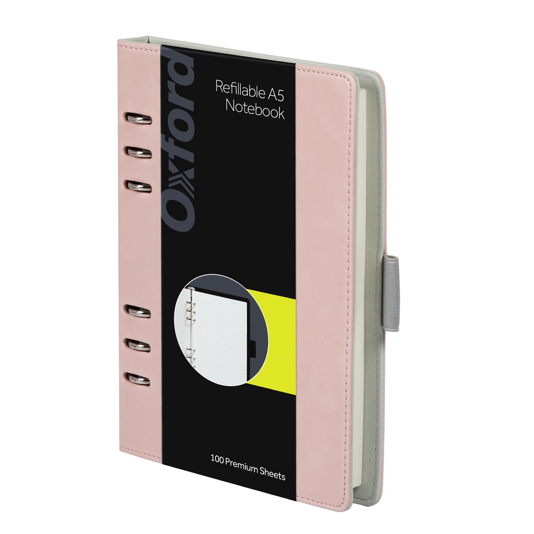Oxford 6-Ring Professional Notebook, 7 X 22.8 cm, Refillable Notebook, Ivory Paper, 100 Sheets, Blush Pink Faux Leather Cover (90005)