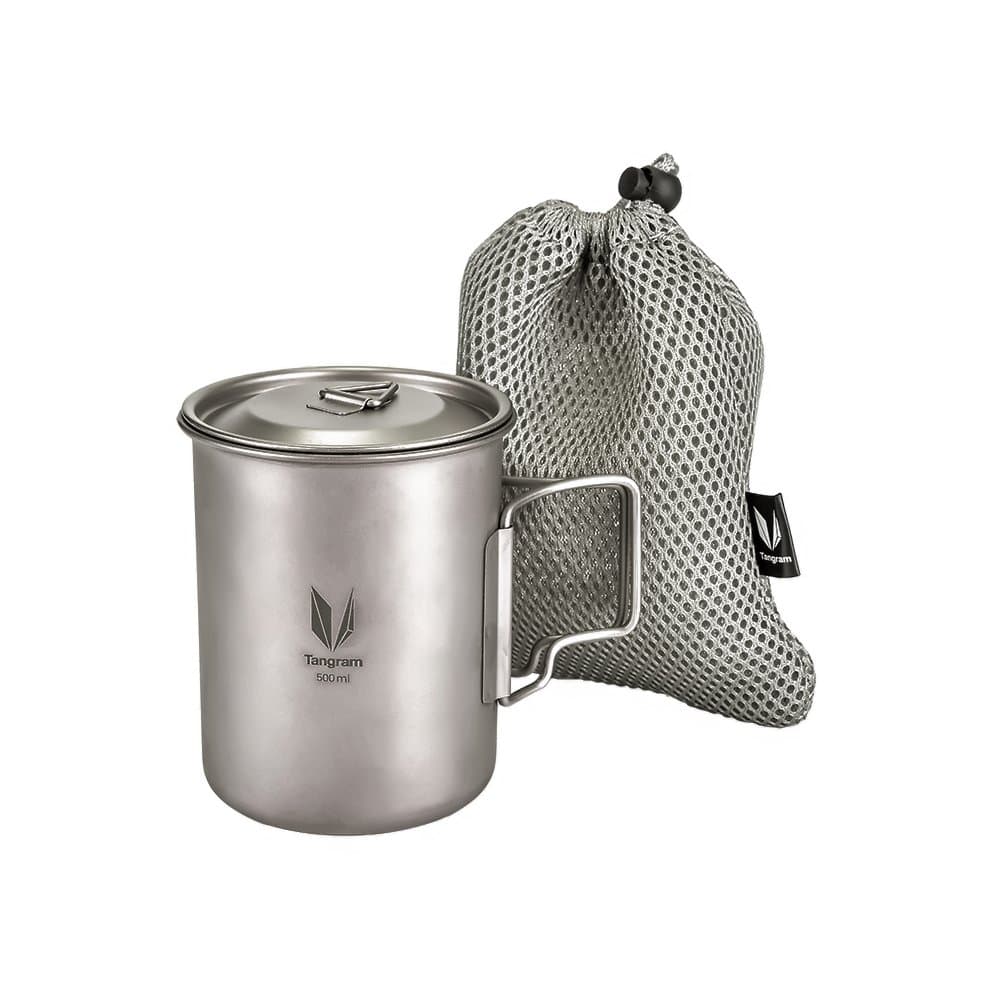 Tangram Ultra Light Titanium Camping Cup Strong Lightweight Mugs 500ml with Lid T311 for Backpacking/Hiking/Camping