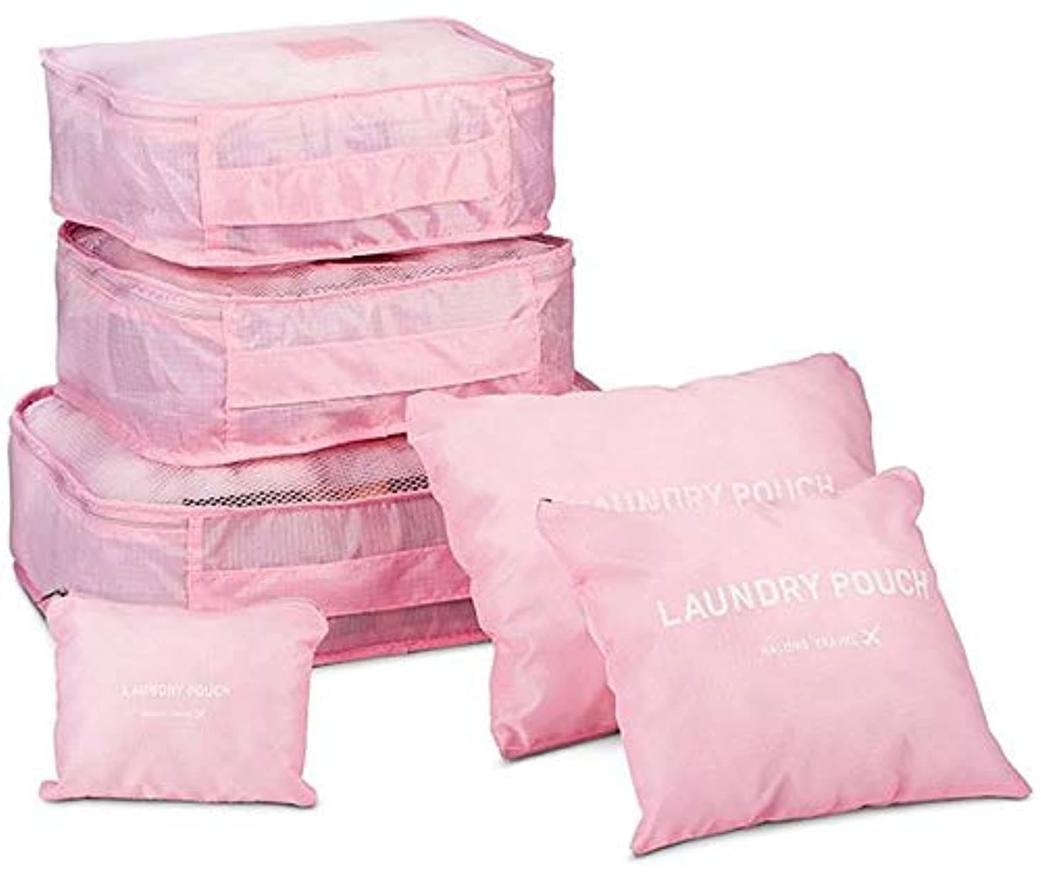 6 Piece Organizer Packing Bag With Laundry Pouch, Pink