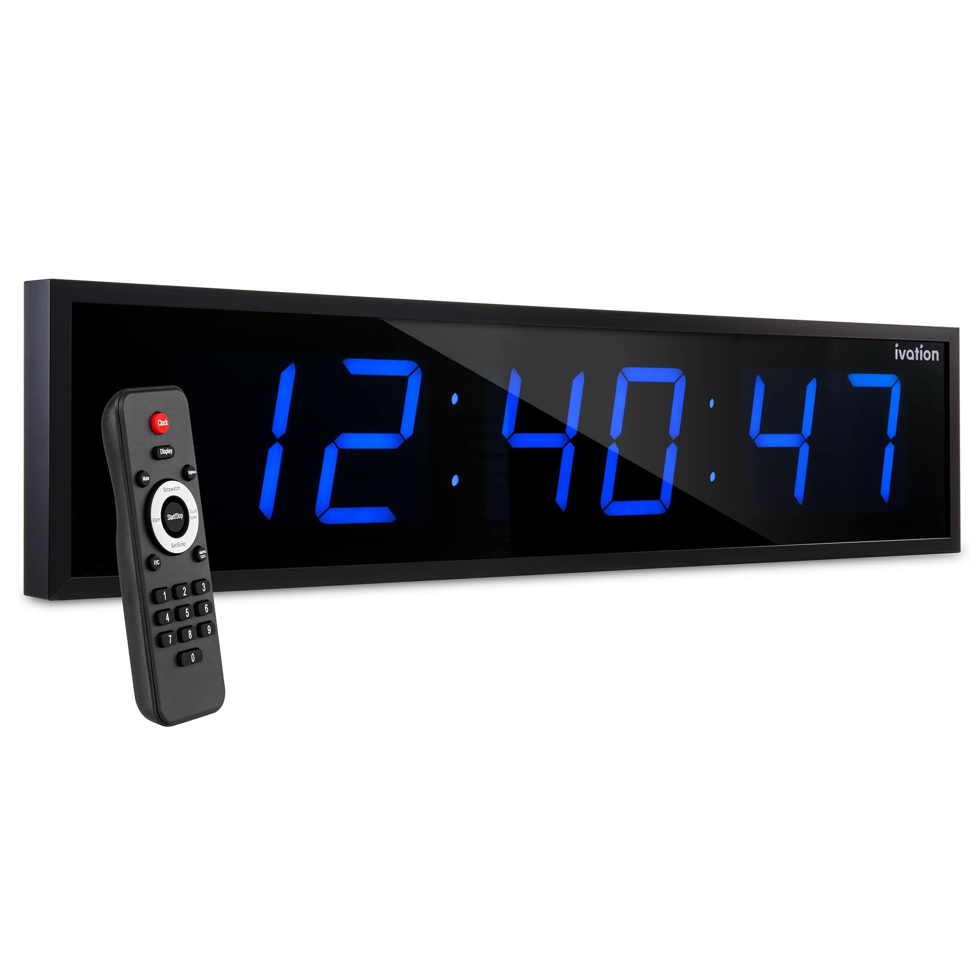Ivation Huge 48" Large Digital LED Clock with Stopwatch, Alarms, Countdown and Temperature Timer, Blue, 6 Level Brightness, Mounting Holes and Tools