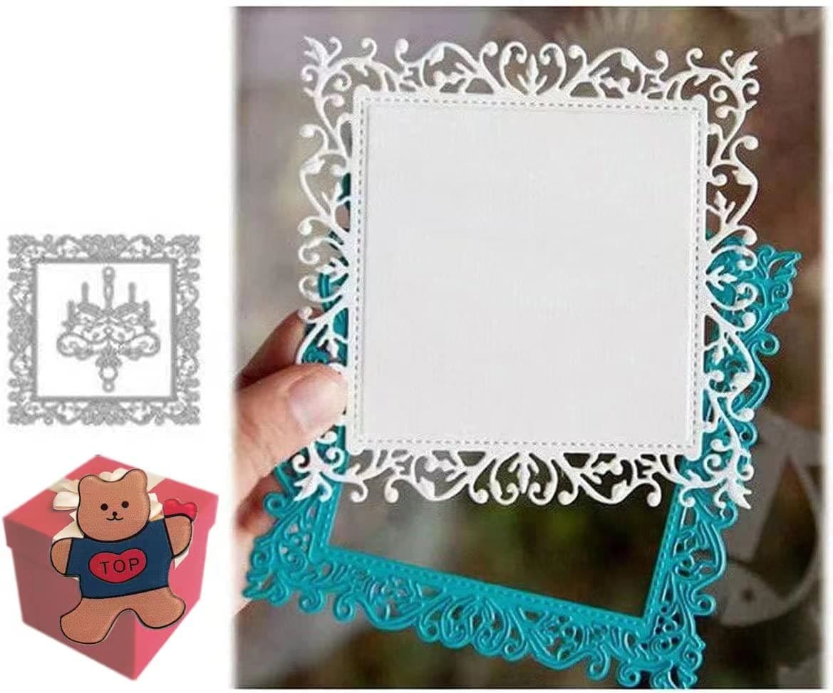 Lace Leaf Vine Square Frame Dies for Card Making,Lace Leaf Vine Square Frame Cut Stencils for DIY Scrapbooking Photo Album Decorative Embossing Paper Dies for Card Making Templated+Cute Brooch Pin