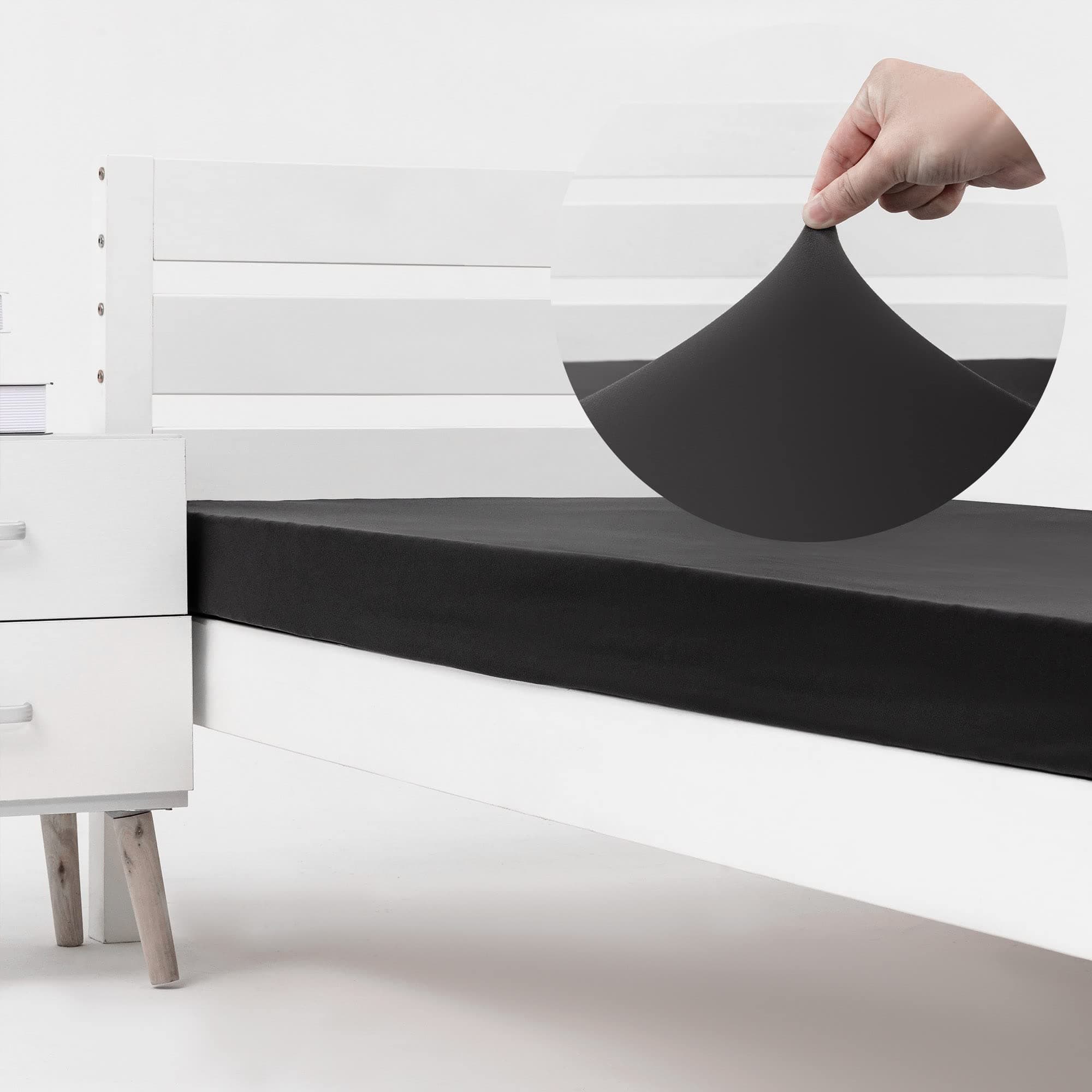 N&Y HOME Cot Size Fitted Sheet Only - 4-Way Stretch Jersey Knit & Snug Fit for Bunk Beds, Camping, RV, Folding Beds, Boys & Girls, Wrinkle Free & No Slipping, Soft & Comfortable - Black, Bunk/Cot Twin