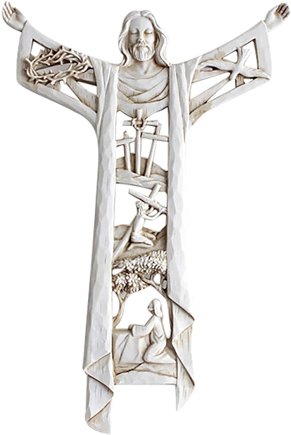 Risen Christ Wall Cross & Last Supper Wall Cross Decor, 15 Inch Jesus Statues Figurines for Home Wall Decoration (Color : White)