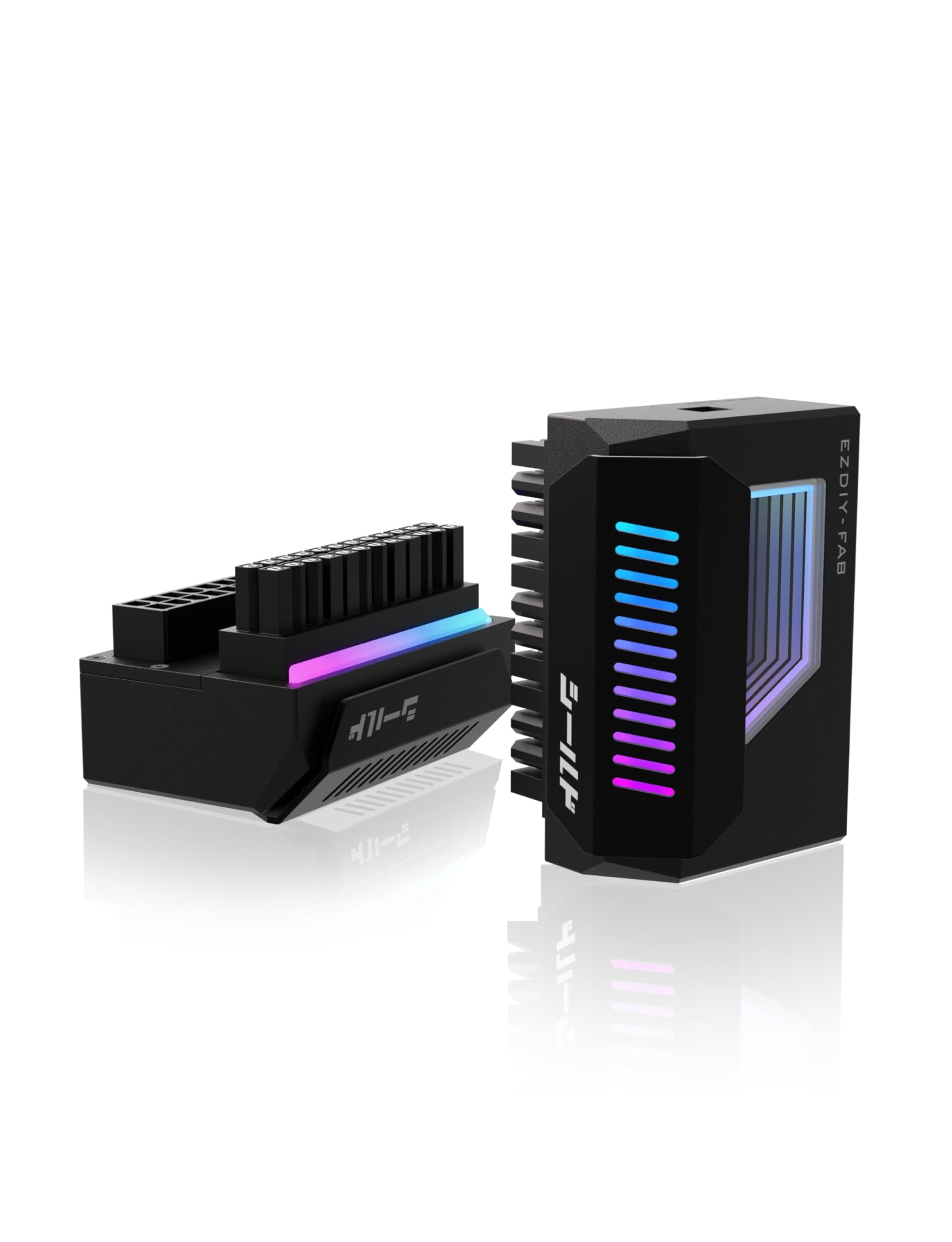 EZDIY-FAB Shield 24-Pin Angle Adapter with Infinity Mirror ARGB Light,ATX 24 Pin Power Connector, 5V 3pin ARGB Sync-180 Degree-Black-1 Pack