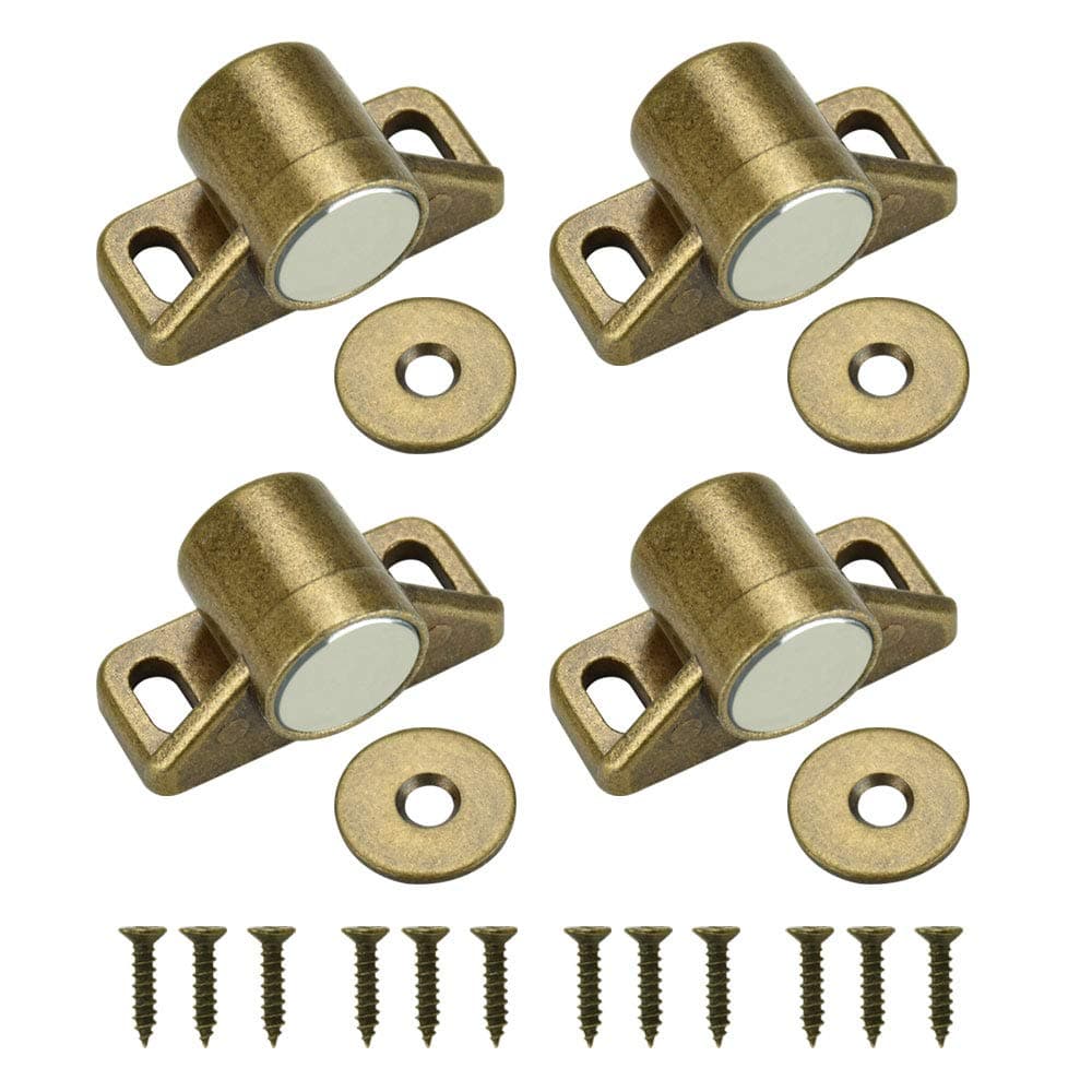 4 PCS Magnetic Door Catch Latch Kitchen Magnet Push Catch Round Magnets Door Closers Catches Retro Cabinet Hardware Fittings with Screw for Wardrobe Cupboards Drawer Closet Doors, Bronze