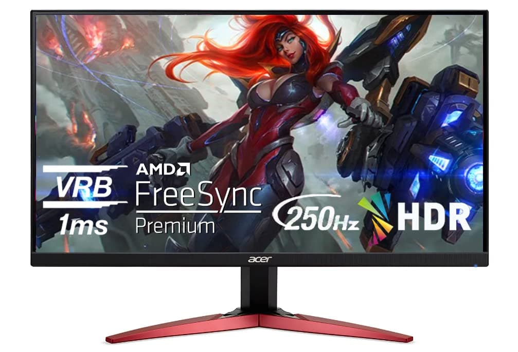 Acer Nitro 24.5" Full HD 1920 x 1080 PC Gaming Monitor | AMD FreeSync Premium | Refresh Up to 250Hz | 1ms (VRB) | Zero Frame Design | 1 x DisplayPort 1.2, 2 HDMI 2.0 Ports | KG251Q Zbiip, Black