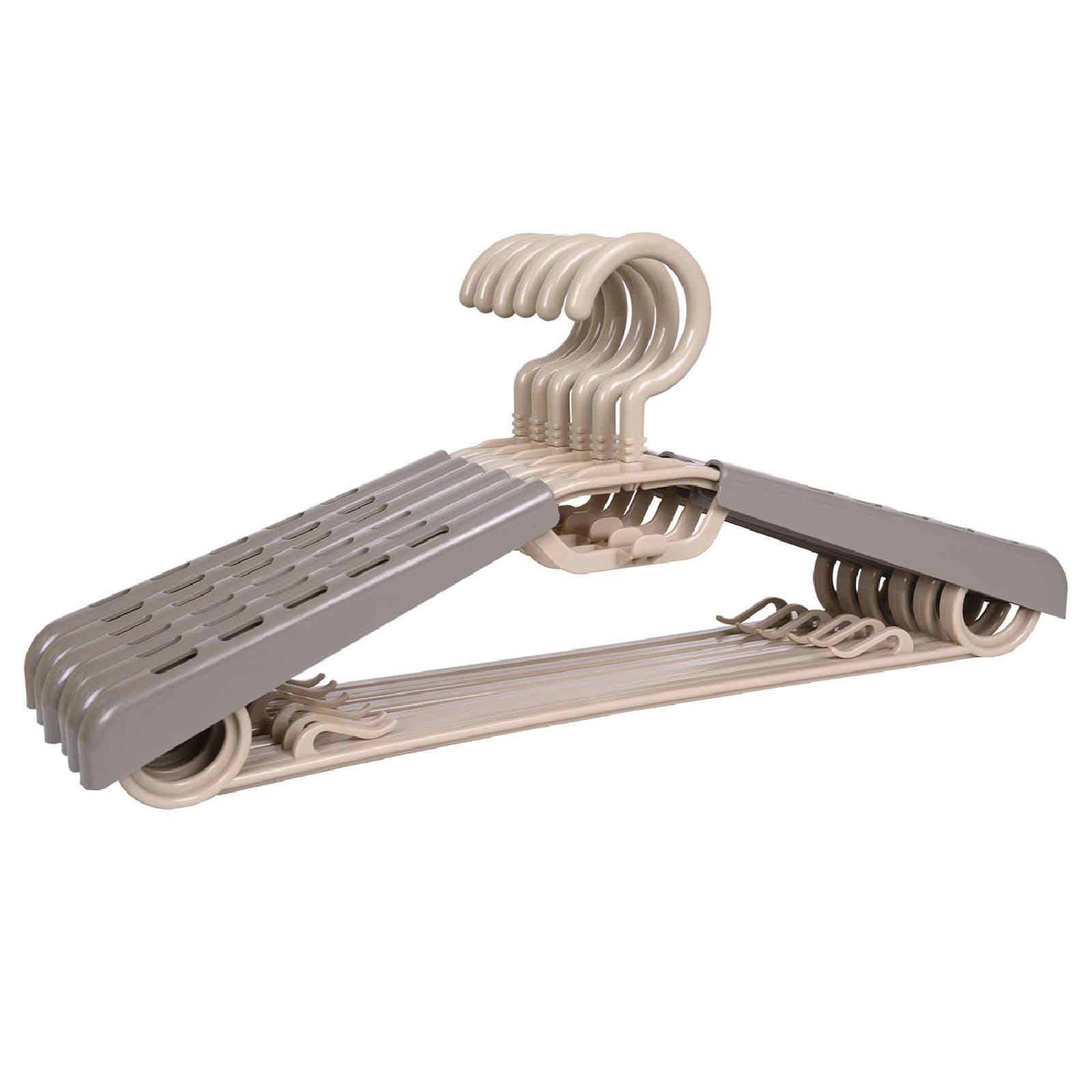 6-Pack Heavy Duty Plastic Extra-Wide Arm 15"-23" Suits Clothes Hangers with Swivel Hooks,Perfect for Coat,Jacket,Dress,Shirt,Trousers or Closet Space Saving,Grey&Tan