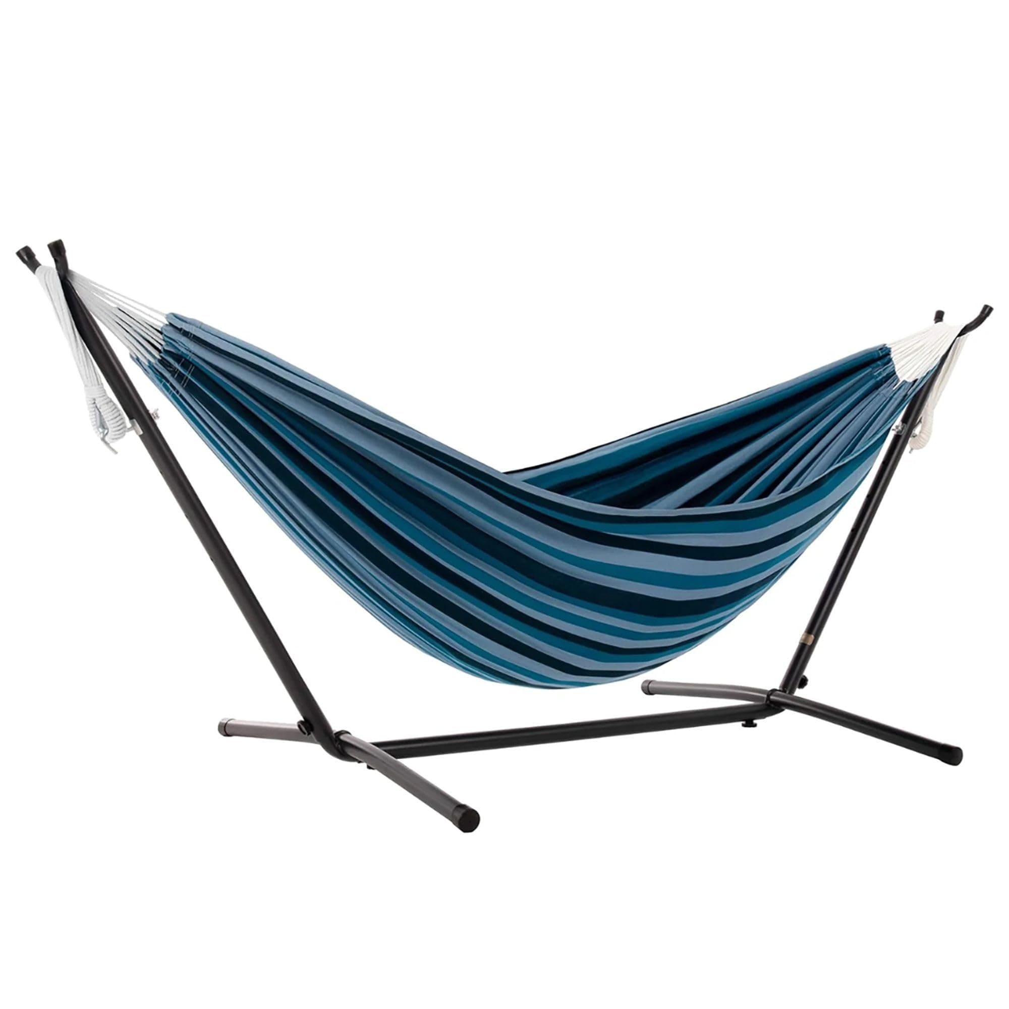 C9MESH-40 Blue/Orange Mesh Double Hammock with Space Saving Steel Stand