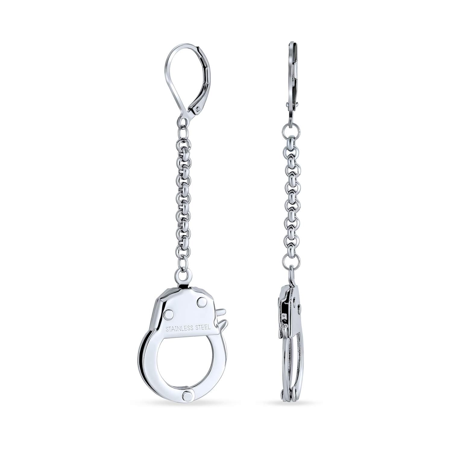 – Biker Punk Working Lock Partners in Crime Black Handcuff Dangle Earrings for Women Black Or Silver Tone Stainless Steel
