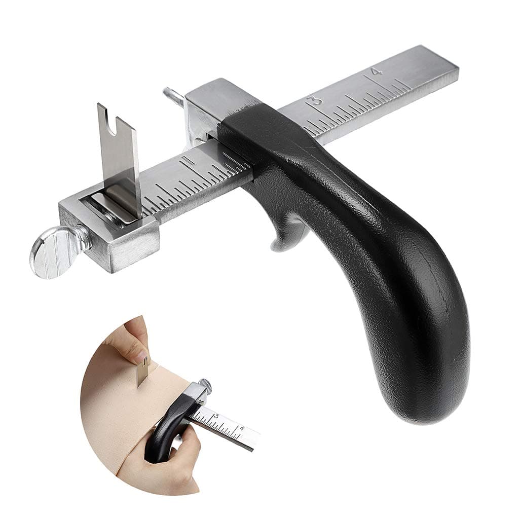 OwnMy Leather Cutting Tool Leather Strap Cutter with Aluminium Handle, Stainless Steel Gauge Leathers Strip Belt Cutter Tools with Accessory for DIY Leathercrafts