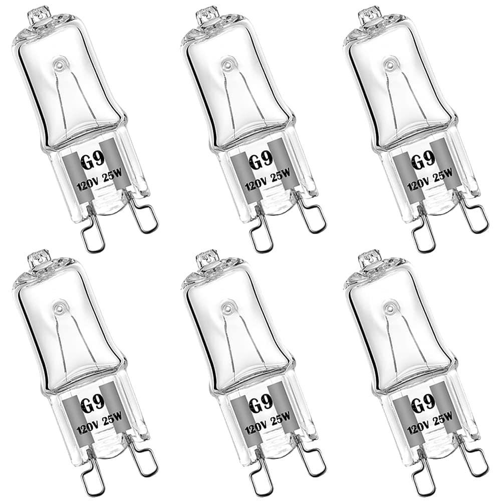 G9 Halogen Bulb 120V 25W T4 Type 2 Pin Base, Replacement for Range Hood Lights, Bathroom Light Bulbs, Microwave Ovens Candle Warmer Light Bulbs, Wax melt Bulbs Dimmable Warm White (6 Pack)