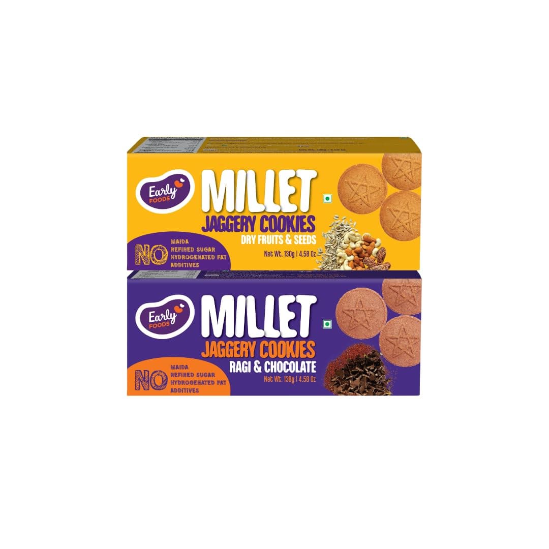 Biscuits Combo Pack - Dry Fruit & Ragi Choco Jaggery Cookies X 2 |Sugar Free Biscuits | Cookies For Kids & Adults, 260 Grams