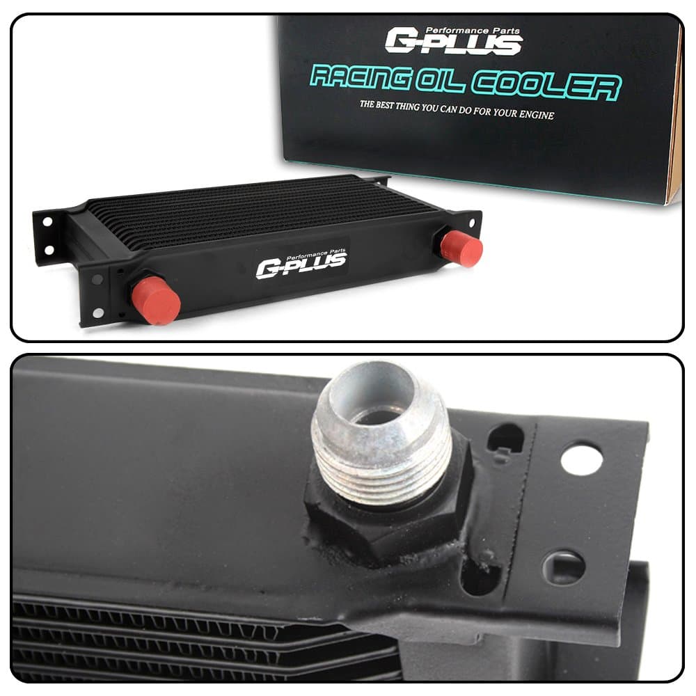 G-PLUS 30 Row 10AN-AN10 Universal Aluminum Engine Transmission Oil Cooler Kit Oil Filter Relocation Kit Black