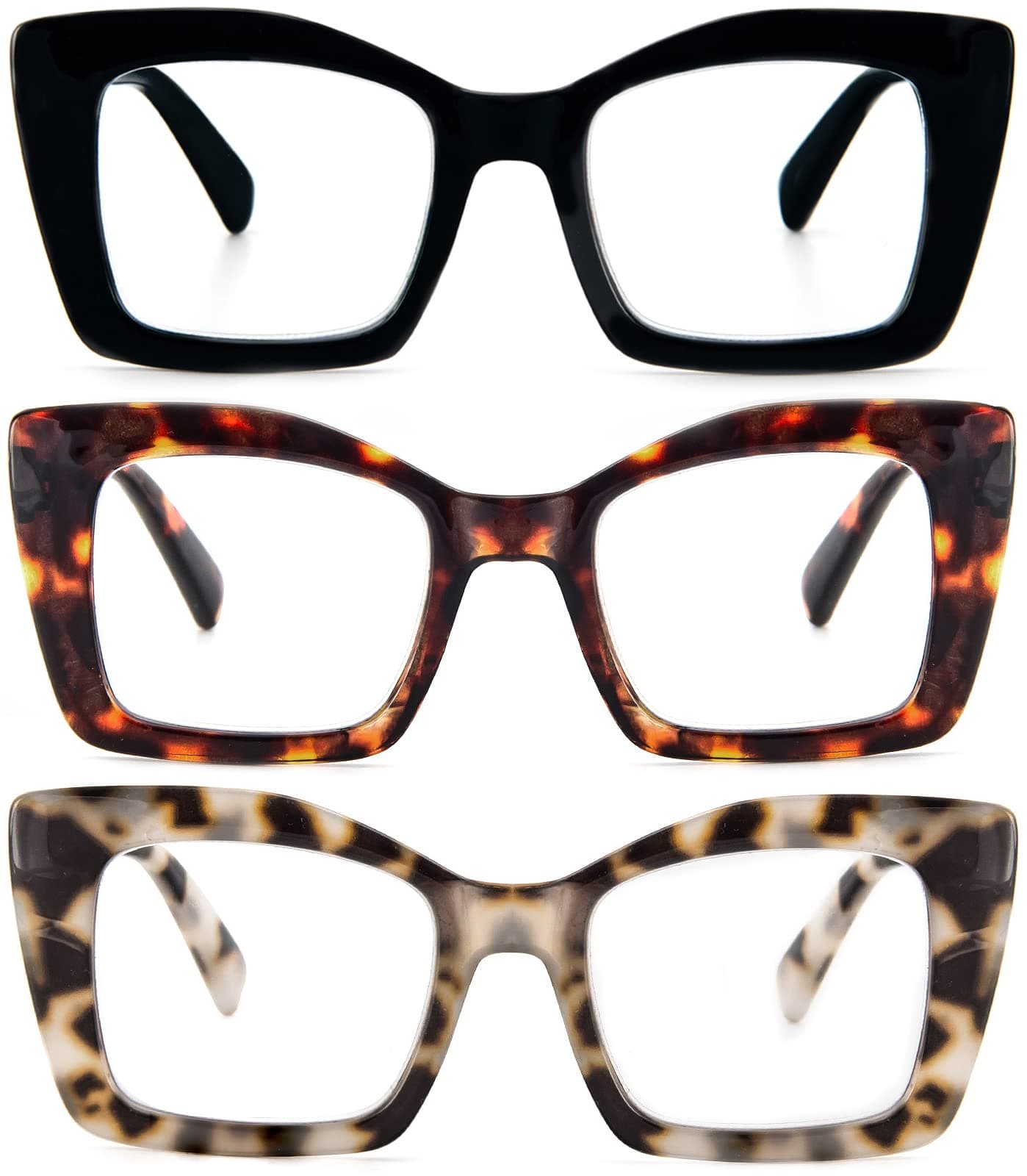 Oversized Square Reading Glasses Oprah Style for Women, Blue Light Blocking Large Frame Computer Readers Spring Hinge