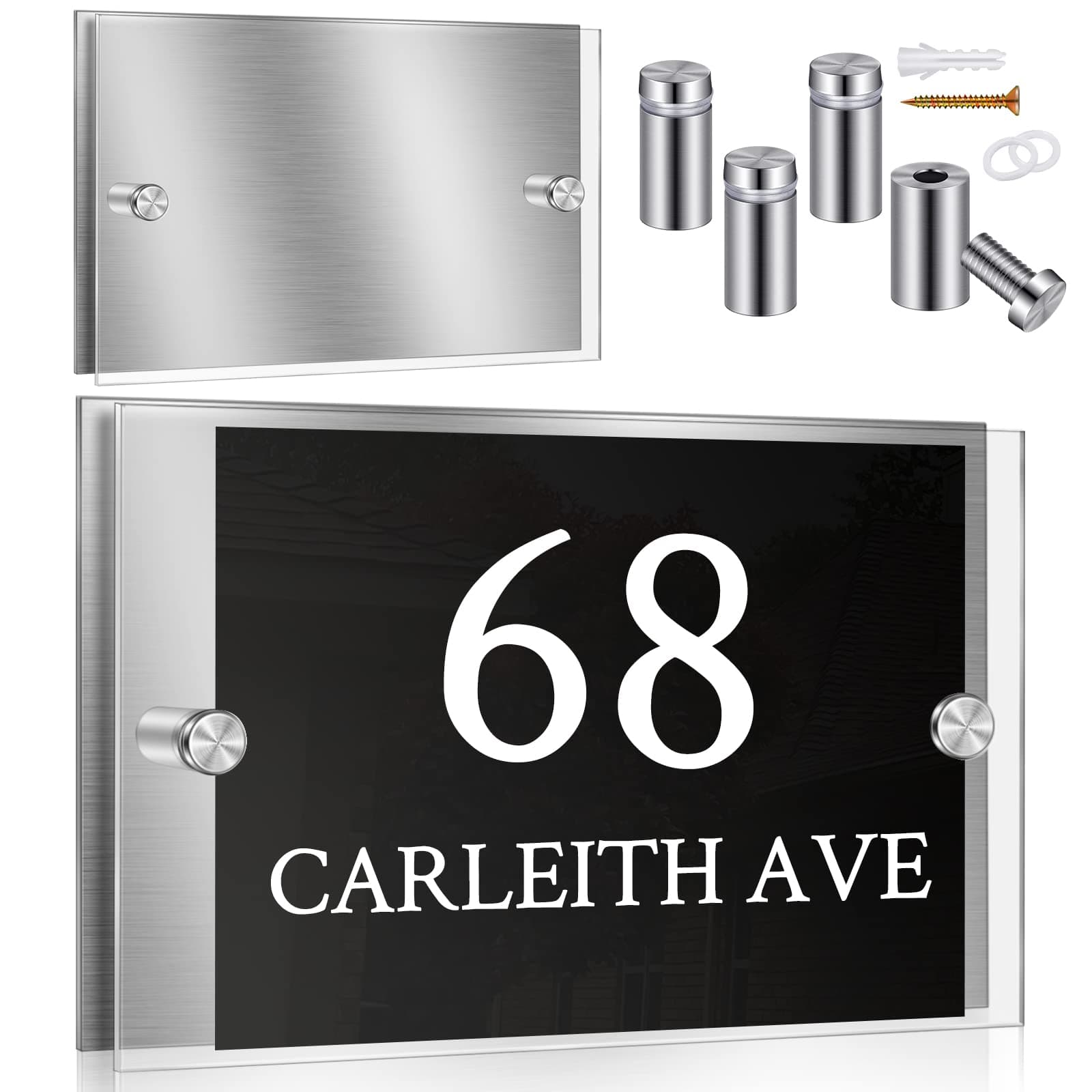 Qunclay 2 Sets Acrylic Office Name Plate for Wall 7.8 x 5.1 Inch Acrylic Wall Name Plate Holders Office Door Sign Systems with Stainless Steel Standoff Screws Aluminium Sign Holder