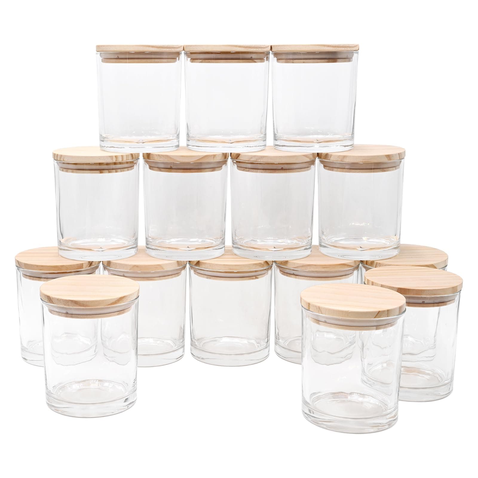 - SHOWIN 10 OZ Thick Candle Jars for Making Candles 15 Pcs, Empty Jars with Wood Lids for Candle Making, Sample Container, Clear