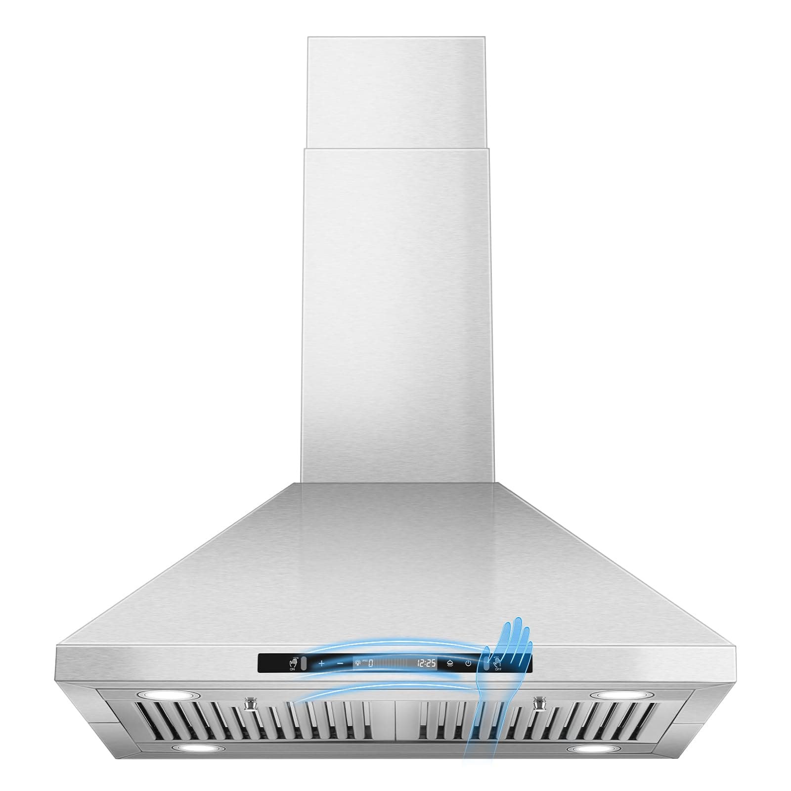 30" Island Range Hood 700 CFM Ceiling Mount Kitchen Vent Hood with Gesture/Touch Control, 3-Speed Fan & 4 LED Lights, Convertible Ductless/Duct, Stainless Steel Baffle Filters,Time Setting