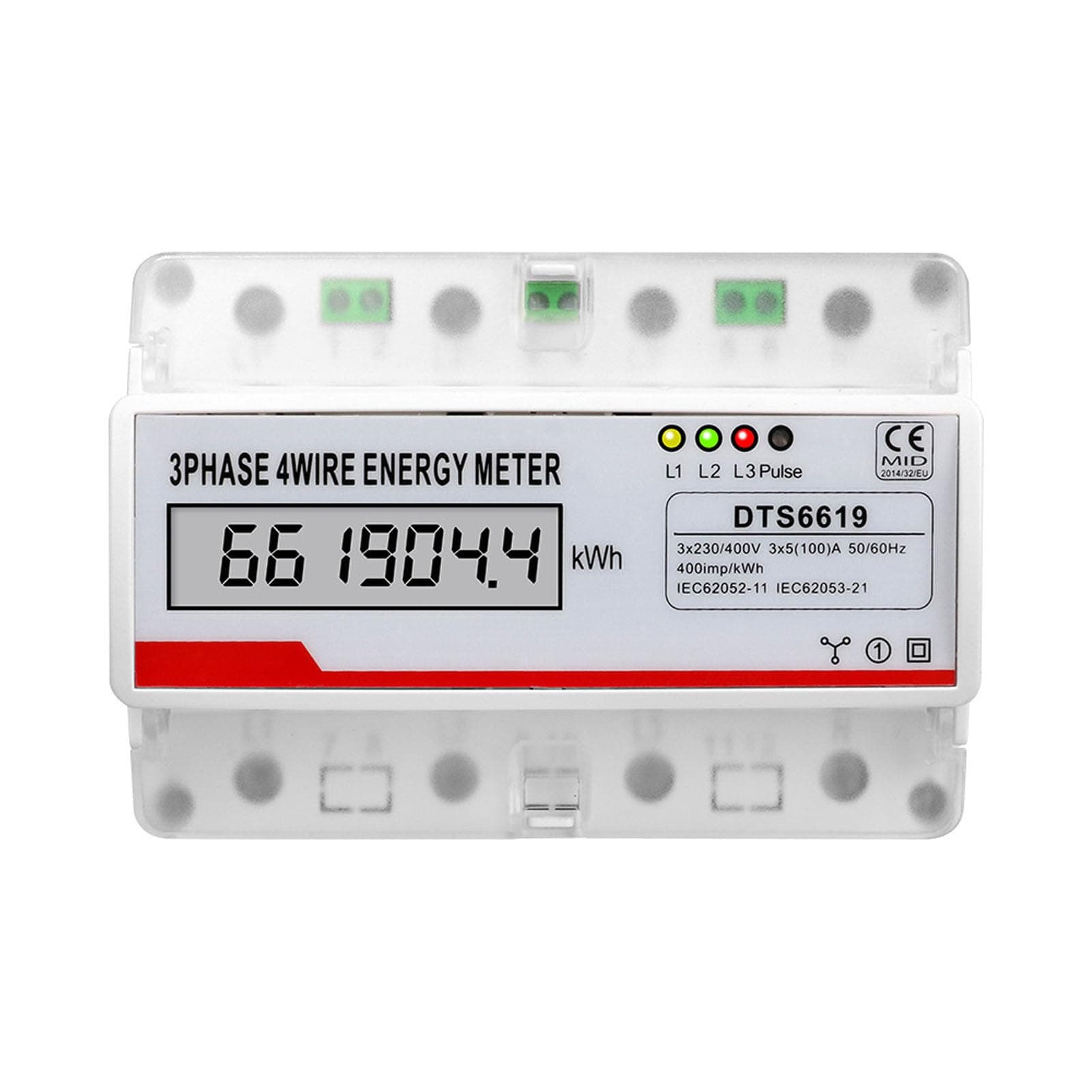 BROLEO 3 Phase Energy Meter, 230 400V 5(100) A 4 Wire 7P Din Rail Digital Power Monitor, LCD Display Electricity Usage Consumption Kwh for Home