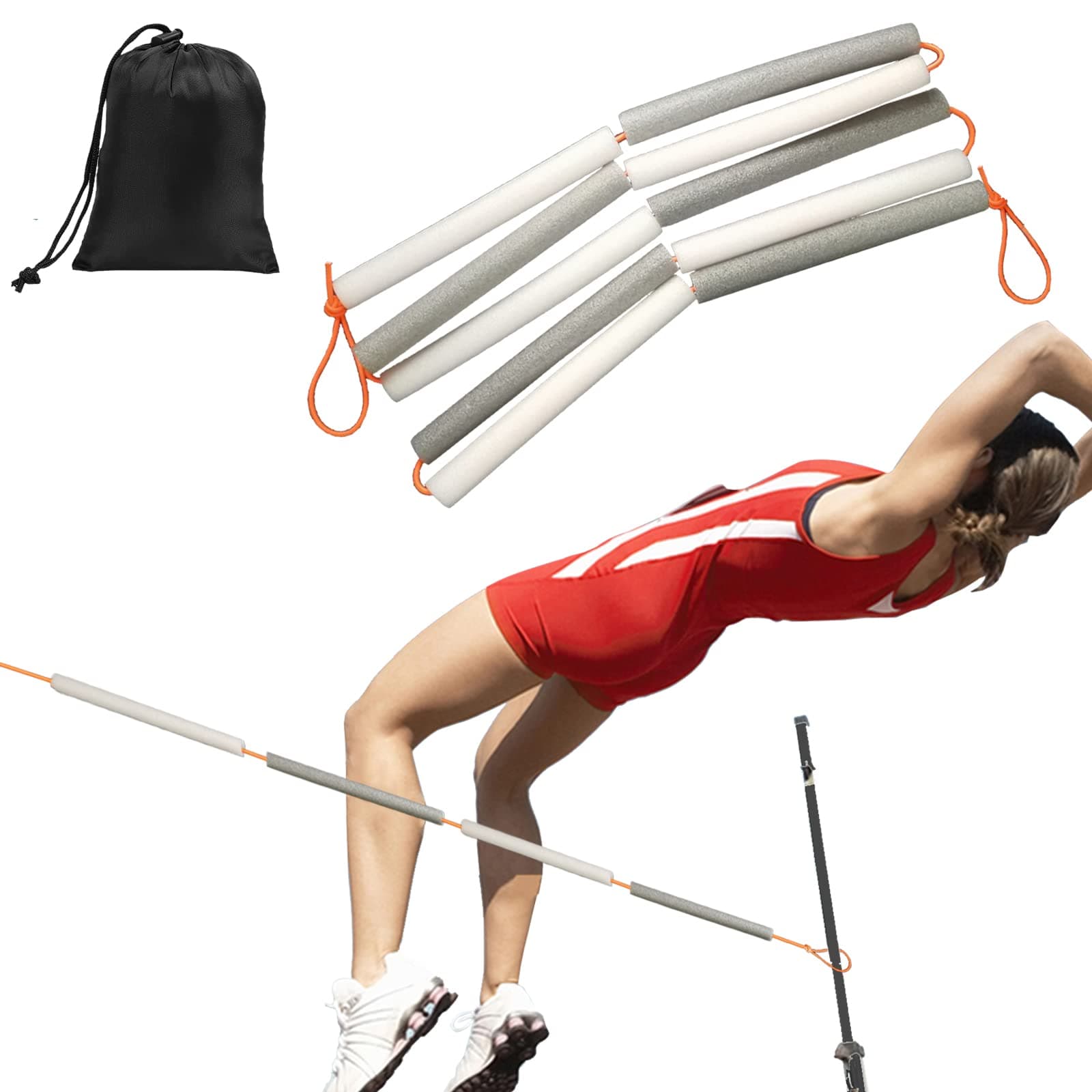 High Jump Training Equipment, 7.87 Ft Orange Elastic Practice Crossbar Foam Track High Jump Bungee Cord, Field Jumping Crossbars For Beginners Men Women Track And Field Equipment Accessories