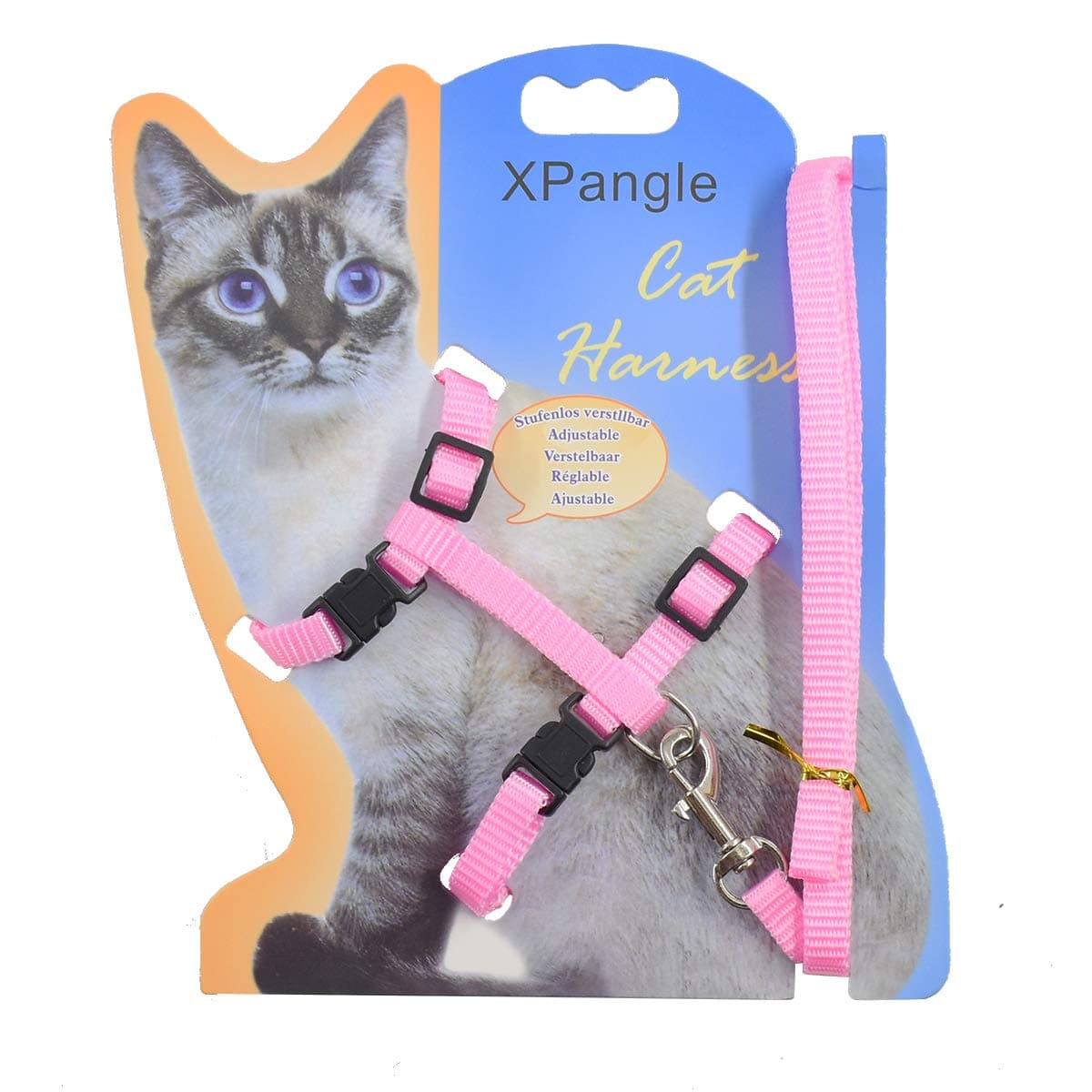 Adjustable Cat Harness Pink and Leash Halter Nylon Strap Belt Safety Rope Leads