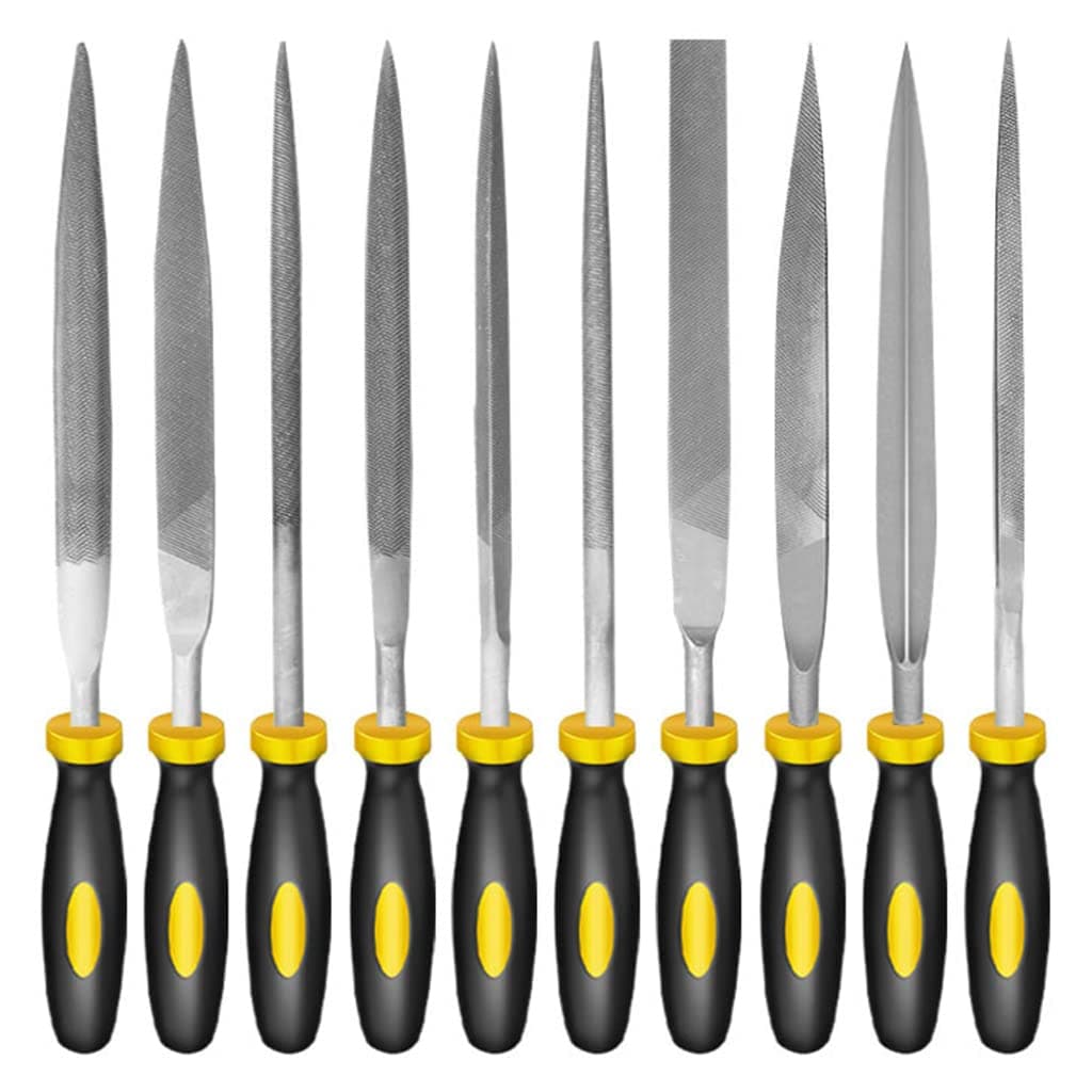 HASTHIP® 10Pcs File Tools Set, Premium Hardened Drop Forged Alloy Steel File Tools, Includes Flat, Flat Warding, Square, Triangular, Round, and Half-Round Files5mm*180mm in size/per one
