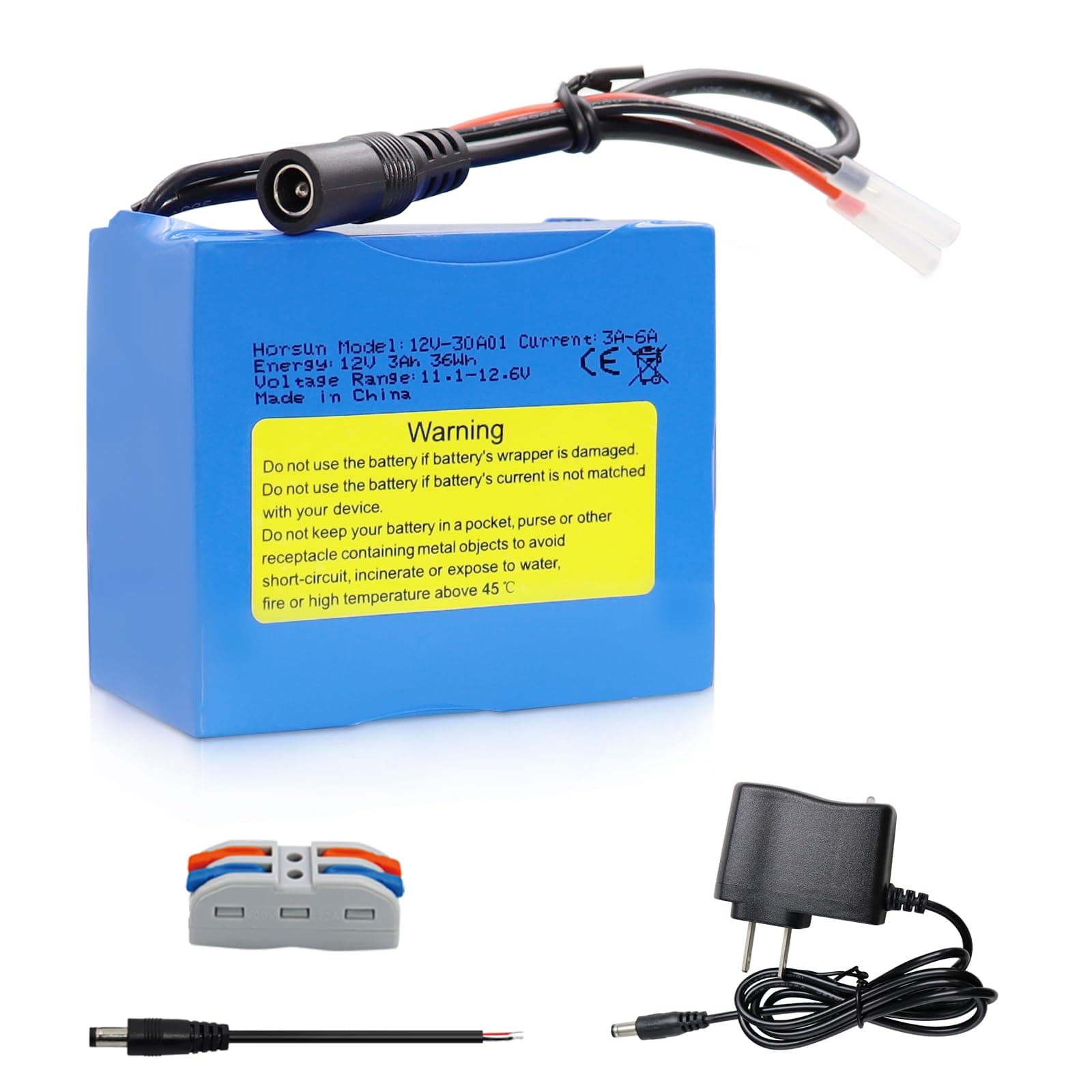 12V 3000mAh Rechargeable Lithium Battery, Bare Leads Wire Replacement Battery Pack with Charger for 12V Devices RC Car, Boat, Robot, DIY, LED Light Strip, CCTV Camera guarden Pump