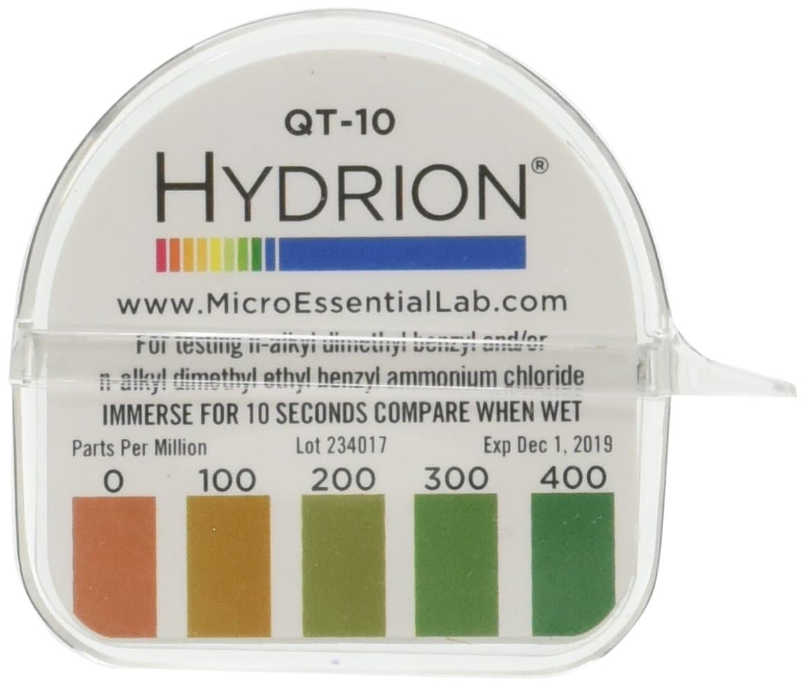 Micro Essential Laboratory QT-10 HYDRION Quat 2-Chain Sanitizer Test Paper Roll, 0-400 ppm - Case of 10 Rolls