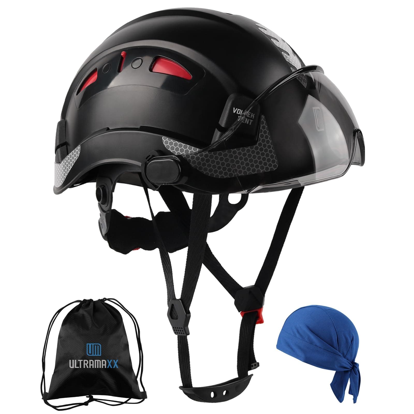 UM ULTRAMAXX Safety Helmet Hard Hat with Visor, Lightweight Vented Work Helmet, 6-Point Adjustable Ratchet Suspension Hardhat for Industrial and Construction