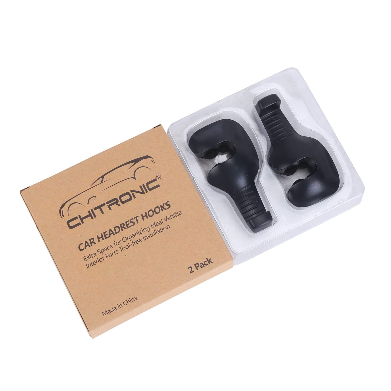 Universal Car Seat Back Headrest Hanger Hooks Storage for Purse Groceries Bag Handbag - Set of 2 (Black)