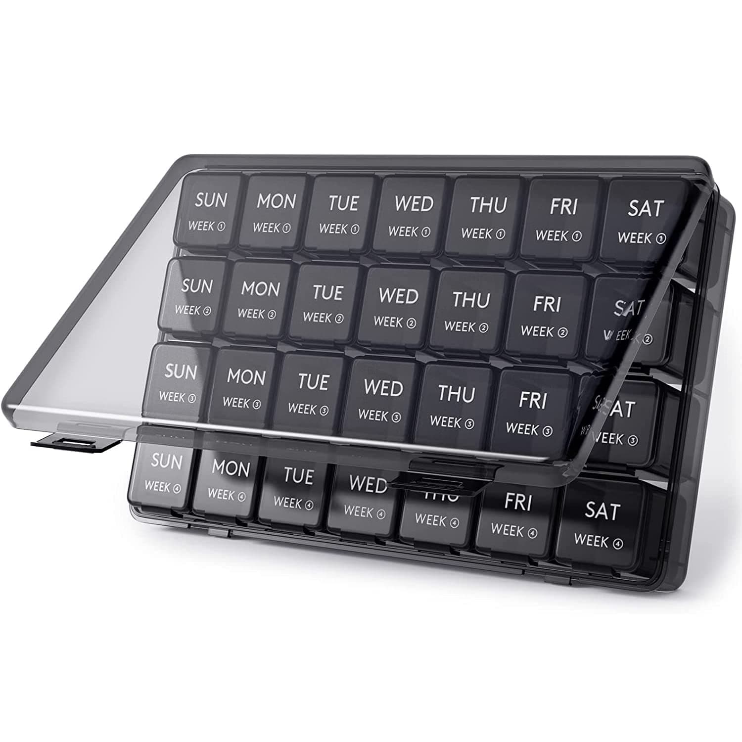 X spring 28 Day Pill Box, Monthly Pill Organizer 28 Day Organized by Week, Large 4 Weeks One Month Pill Cases with Dust Proof Container, Medicine Organizer for Pills, Vitamin, Fish Oil and Supplements