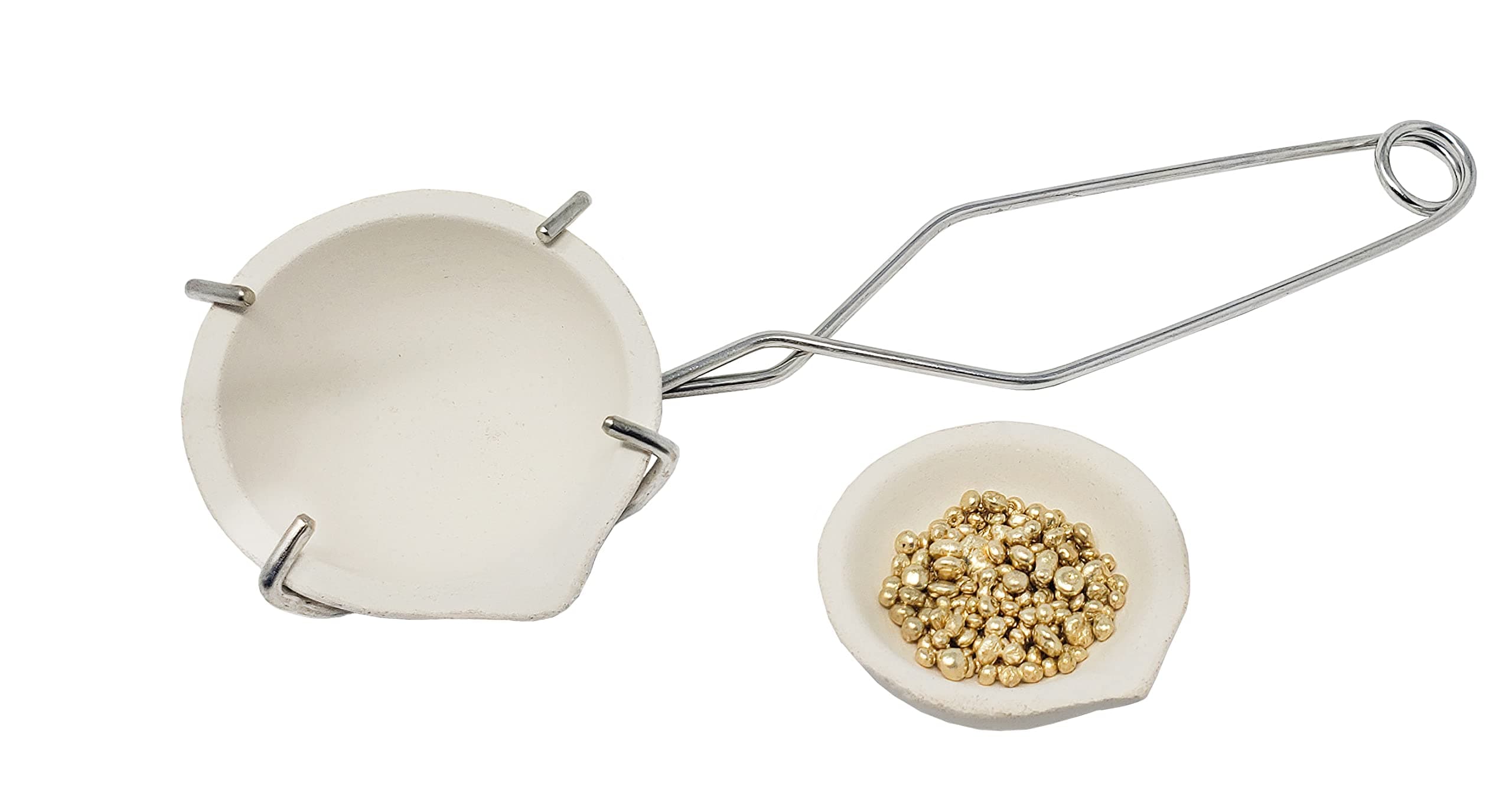 Rosenthal Collection Italian Small Ceramic Crucible Dish Cup Set of 2 for Melting Gold Silver Copper with Whip Tongs Handle 2A