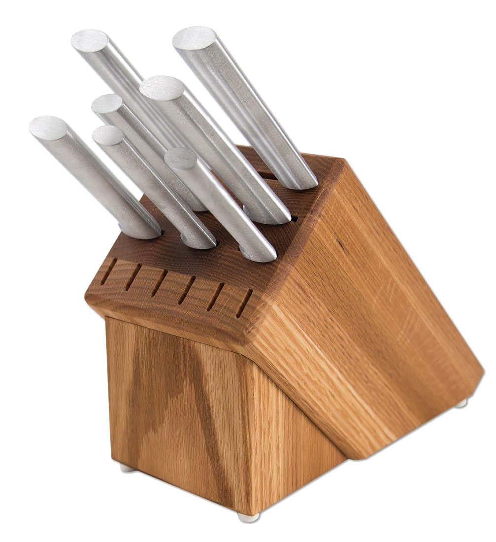 - Cutlery Essential Oak Block Set (S58), 8-Piece Block Knife Set, Stainless Steel Blades, Silver Handle