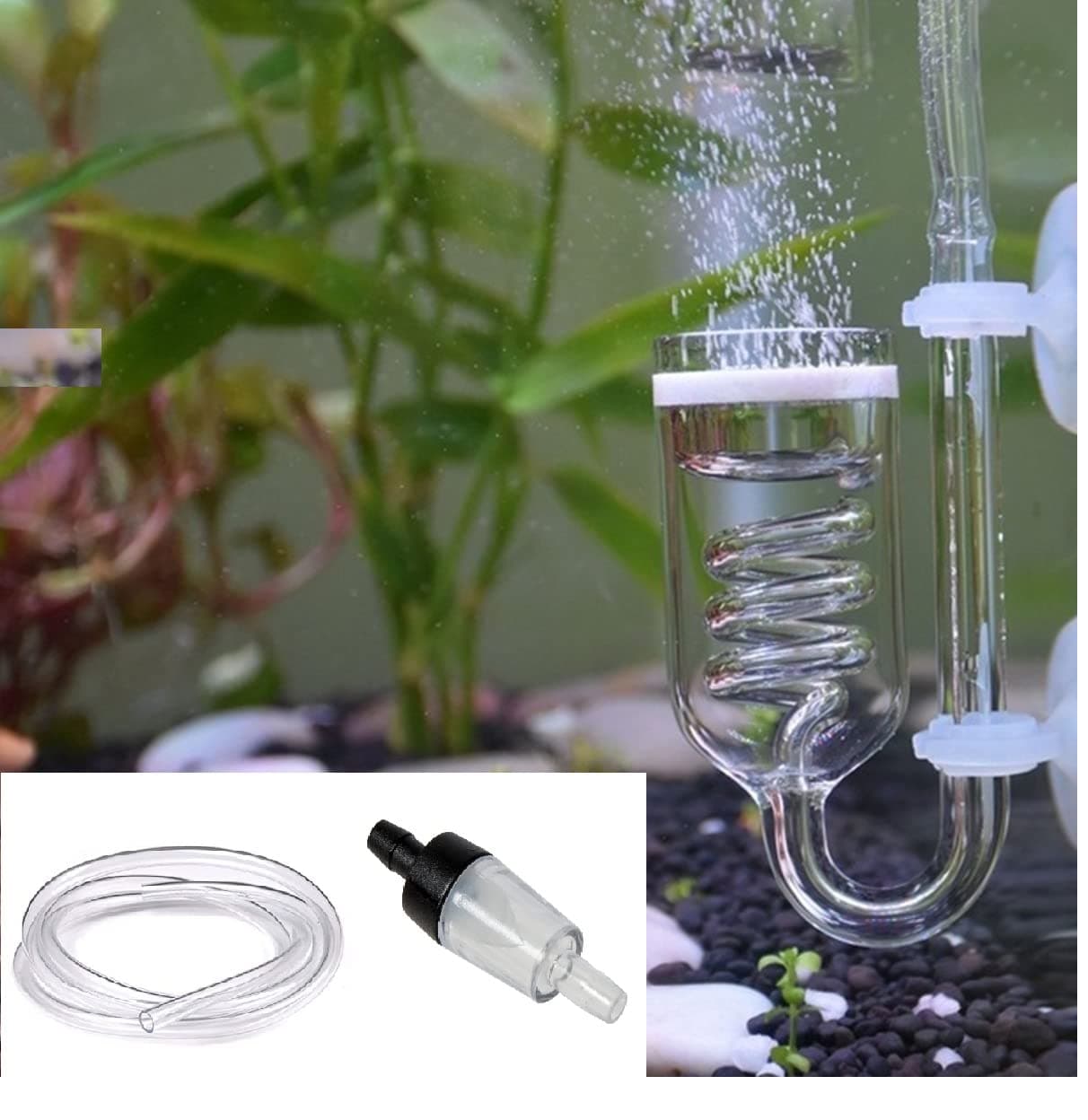 PREMIER PLANTS CO2 Diffuser kit for Aquarium Plants Bubble CO2 Atomizer with Suction Cup for Aquatic Fish Tank with Check Valve 3m Tube(15-50 gallons)