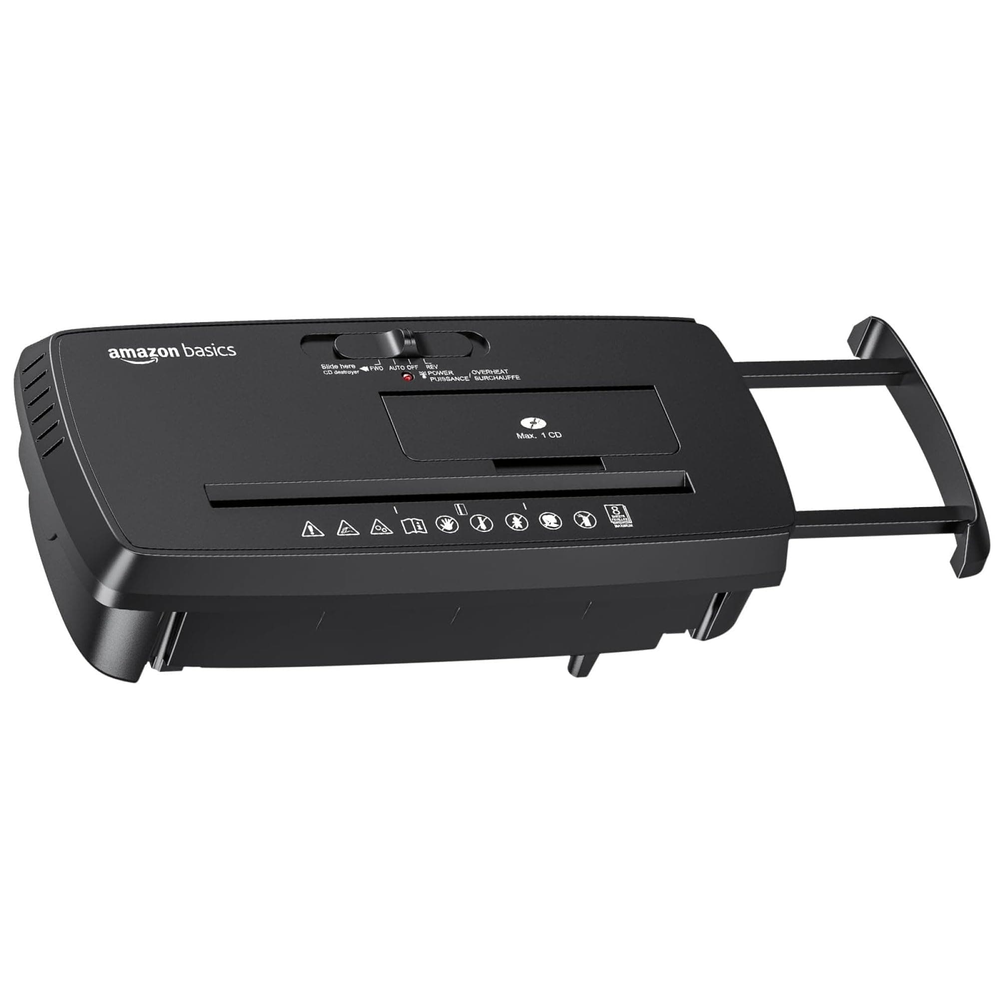 8-Sheet Strip Cut Portable Paper, CD, and Credit Card Shredder with Auto-Off, Overheat Protection, Compact Design, No Basket, Extendable Arm, Black